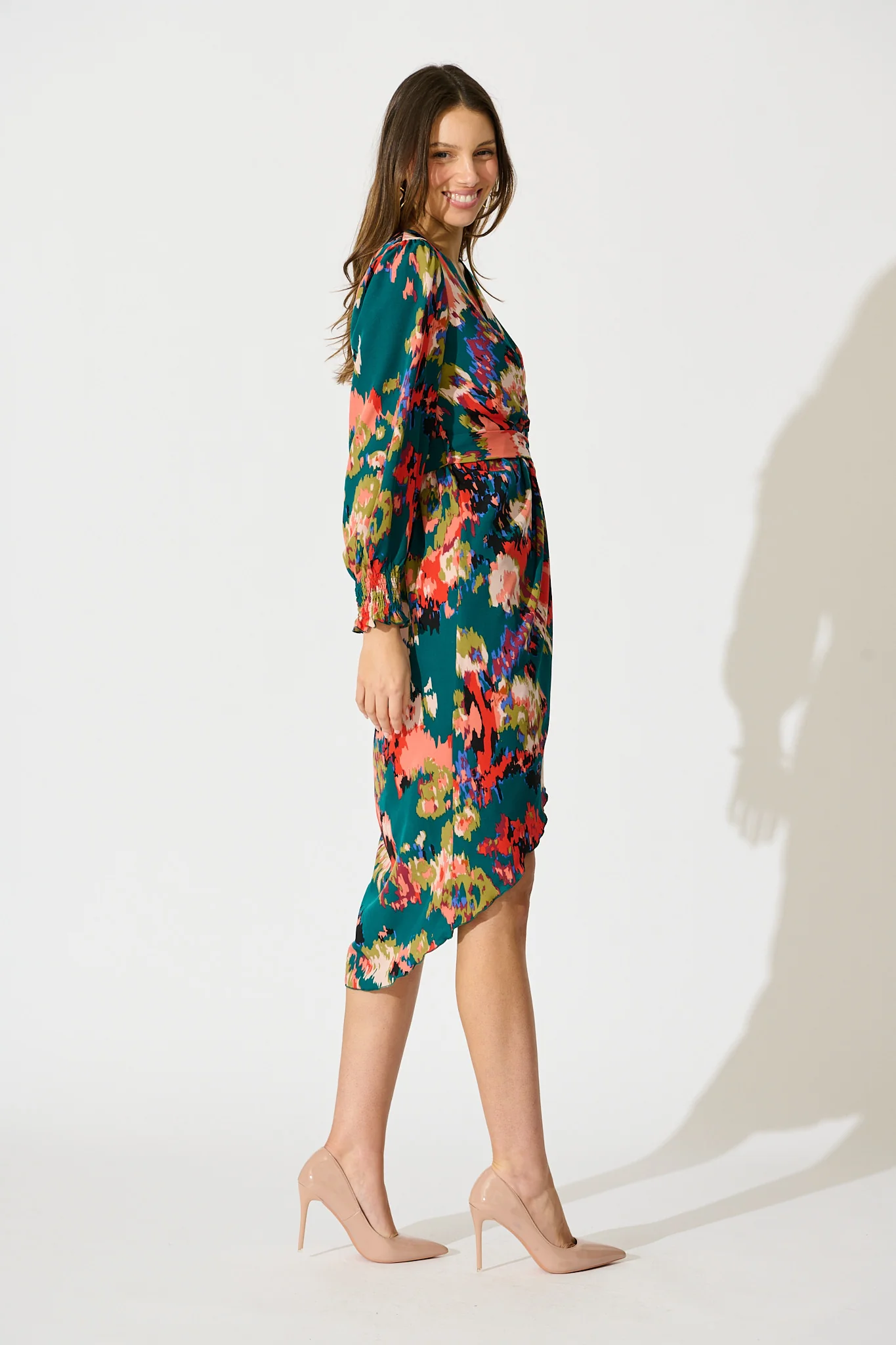 Rosemarie Midi Dress in Emerald with Abstract Print - Image 4