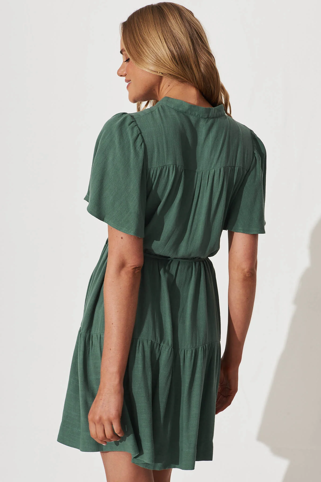 Rosemary Smock Dress In Green Linen Blend - Image 3