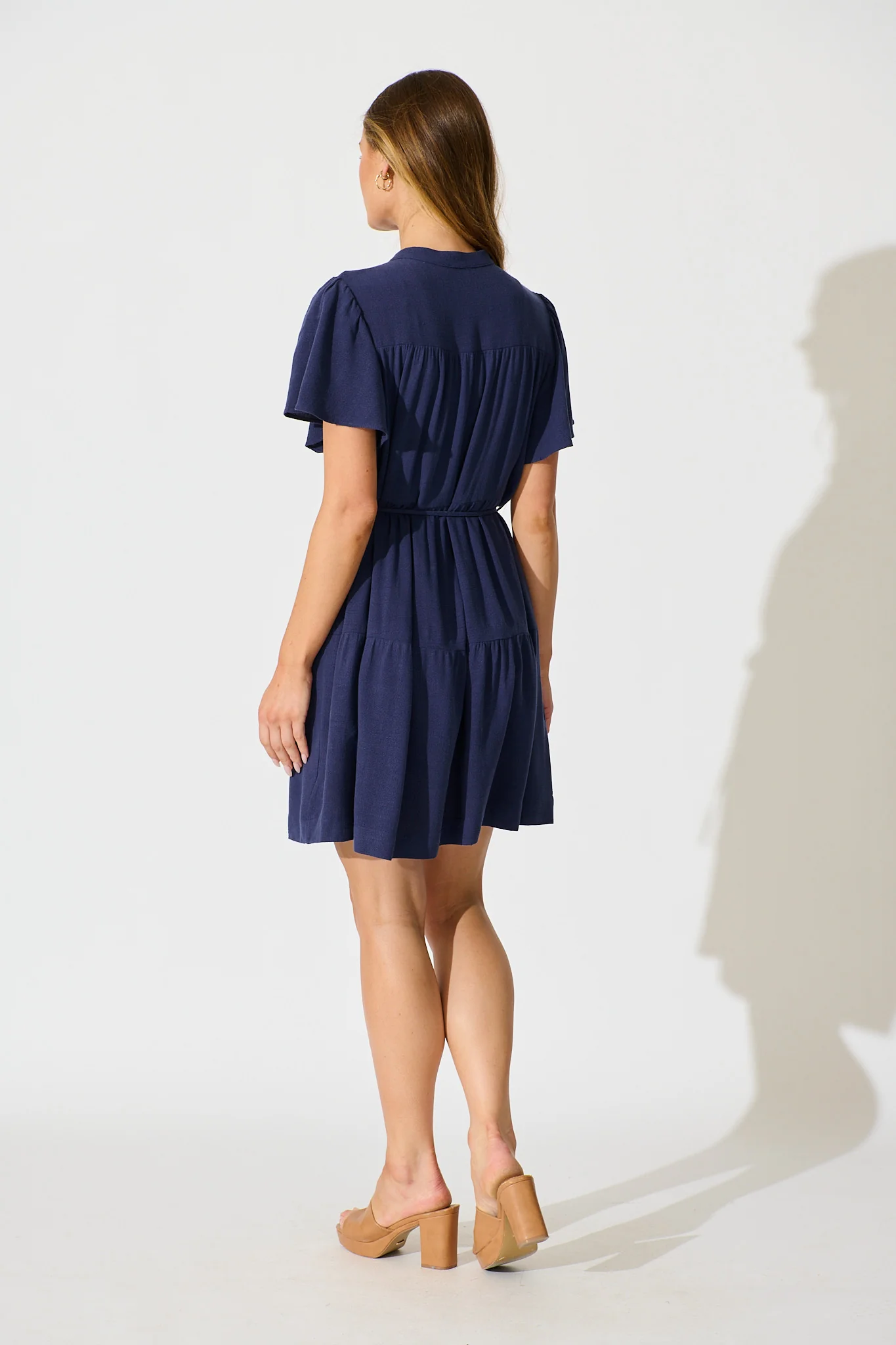 Rosemary Smock Dress in Navy Linen Blend - Image 4