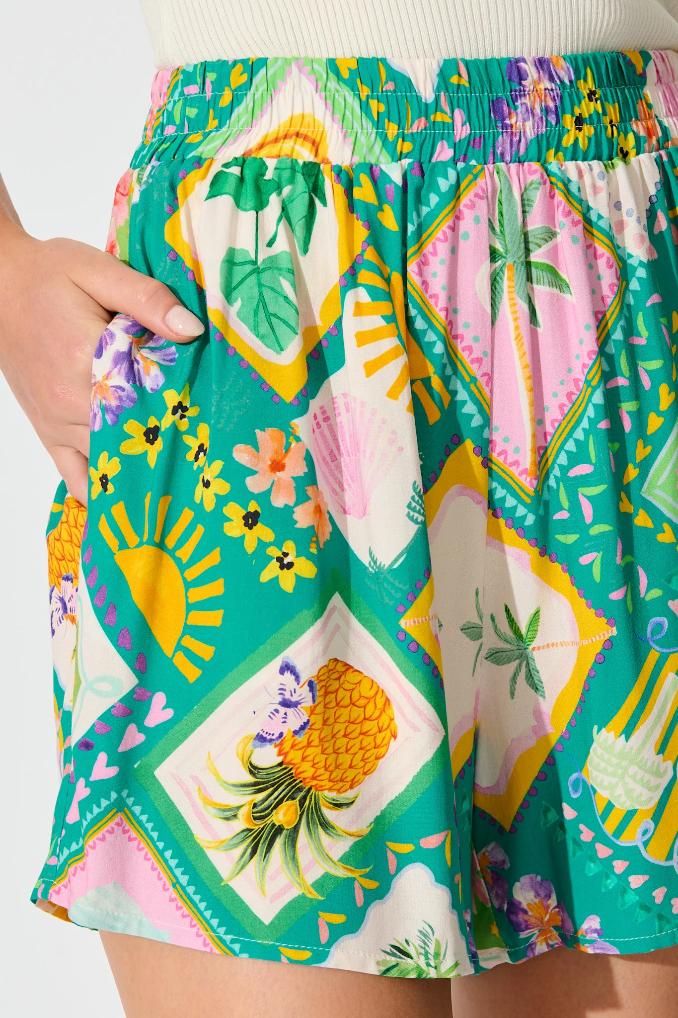 Rosewater Short in Green with Multi Tile Print - Image 8