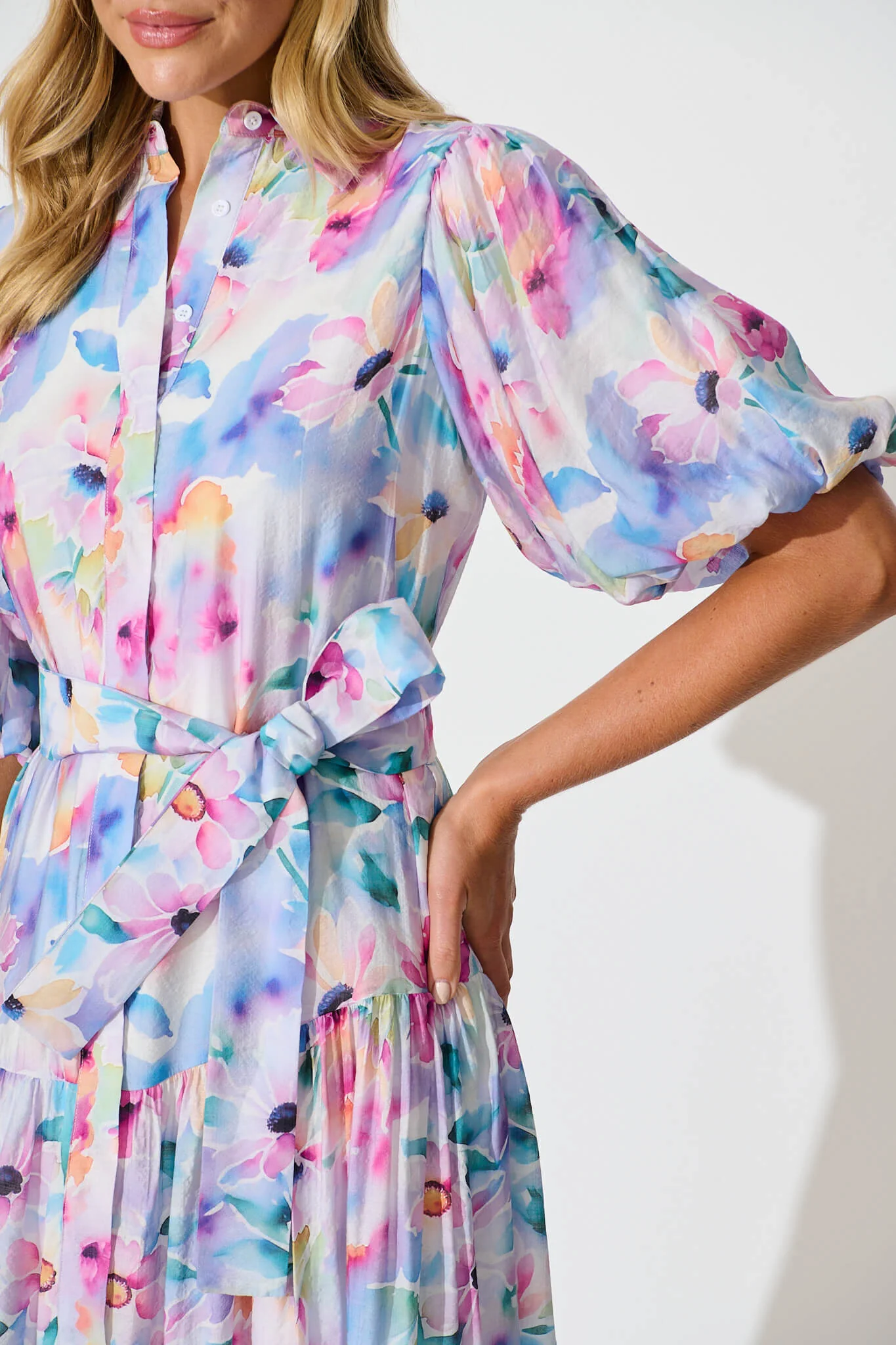 Rosina Maxi Shirt Dress in Pastel Watercolour Floral - Image 5