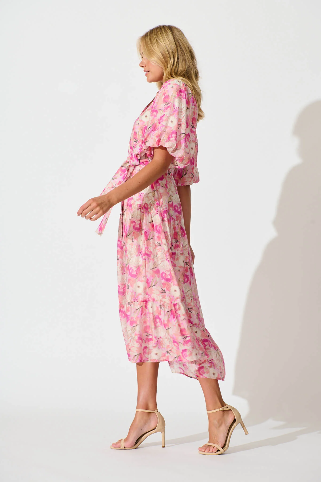 Rosina Maxi Shirt Dress in Pink Multi Floral - Image 3
