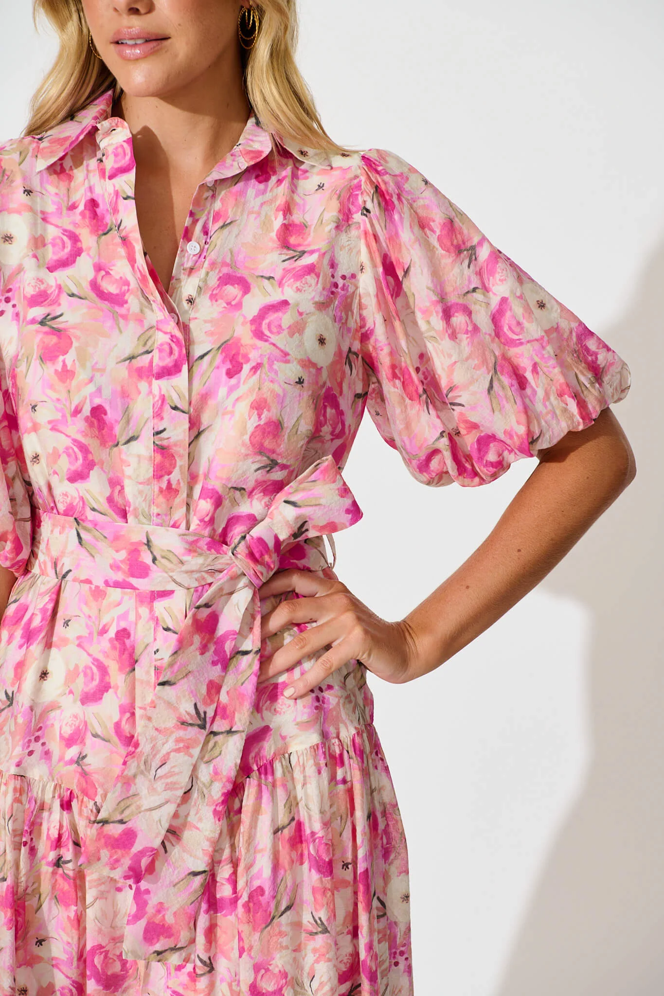 Rosina Maxi Shirt Dress in Pink Multi Floral - Image 5