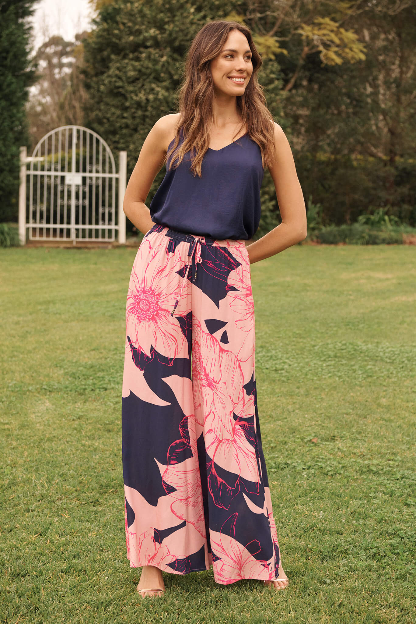 Rowland Cami Top In Navy Satin - Image 11