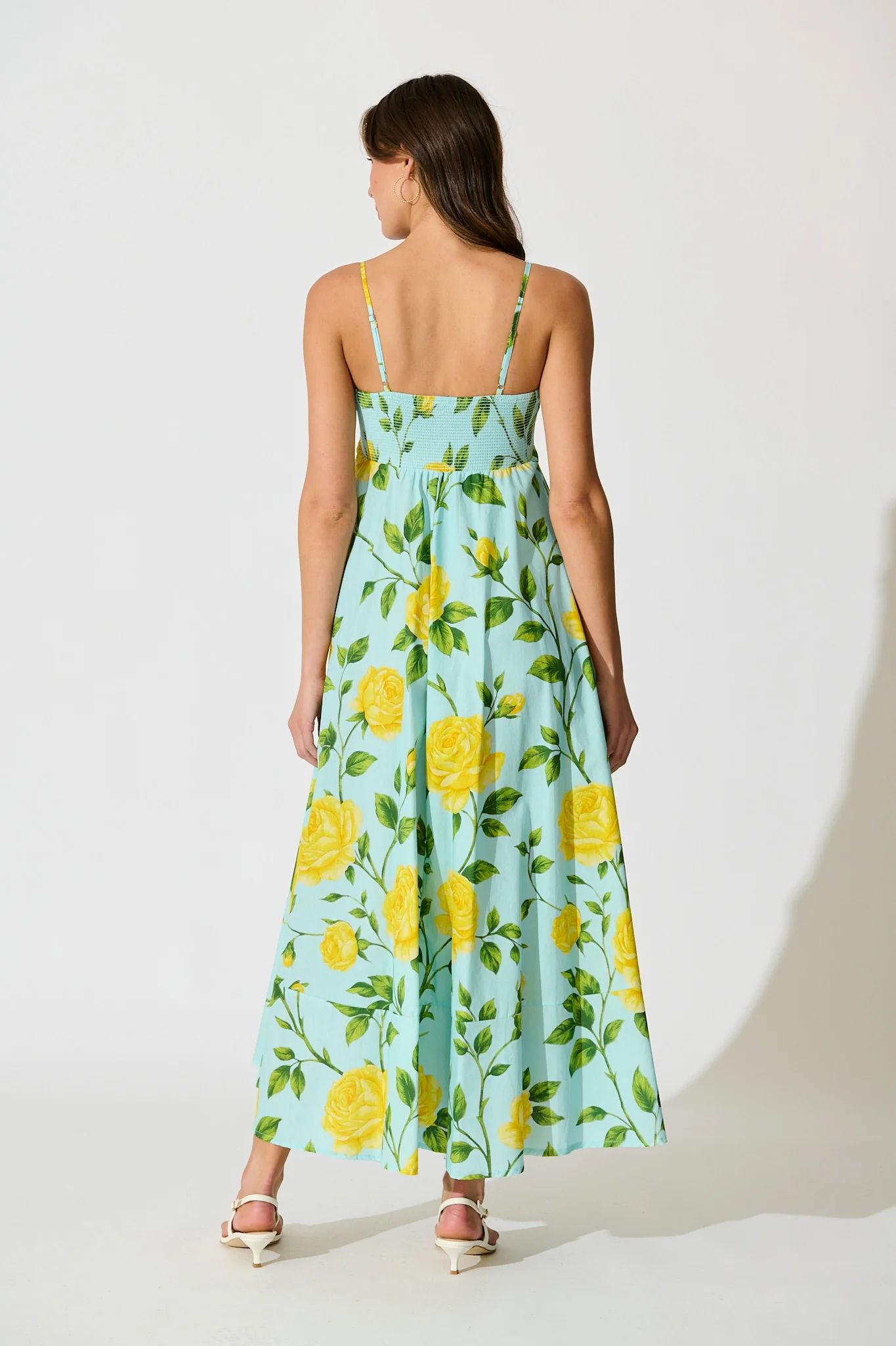 Ruthie Maxi Sundress in Blue with Lemon Yellow Floral Cotton - Image 4
