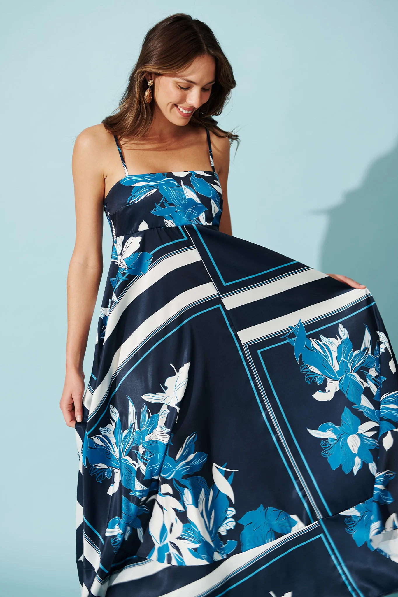 Ruthie Maxi Sundress in Navy Floral Satin - Image 2