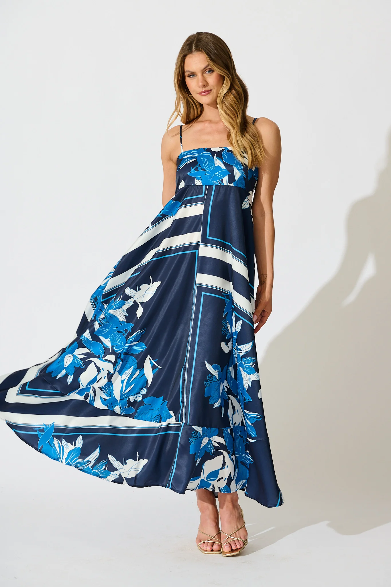 Ruthie Maxi Sundress in Navy Floral Satin - Image 3