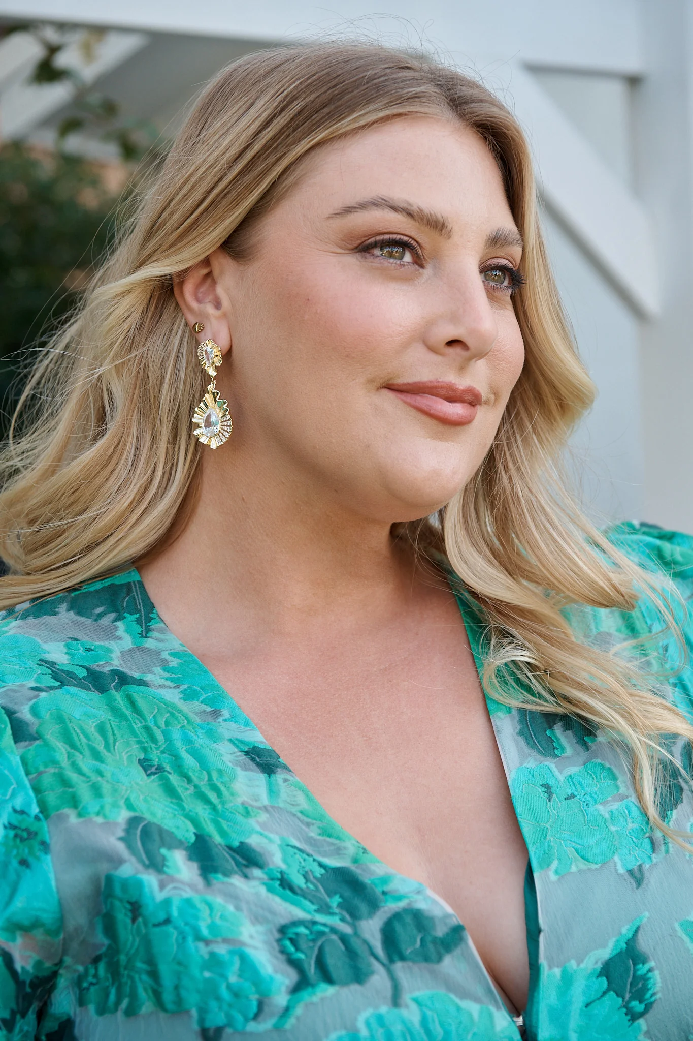 Sabine Drop Teardrop Earrings in Textured Gold - Image 3