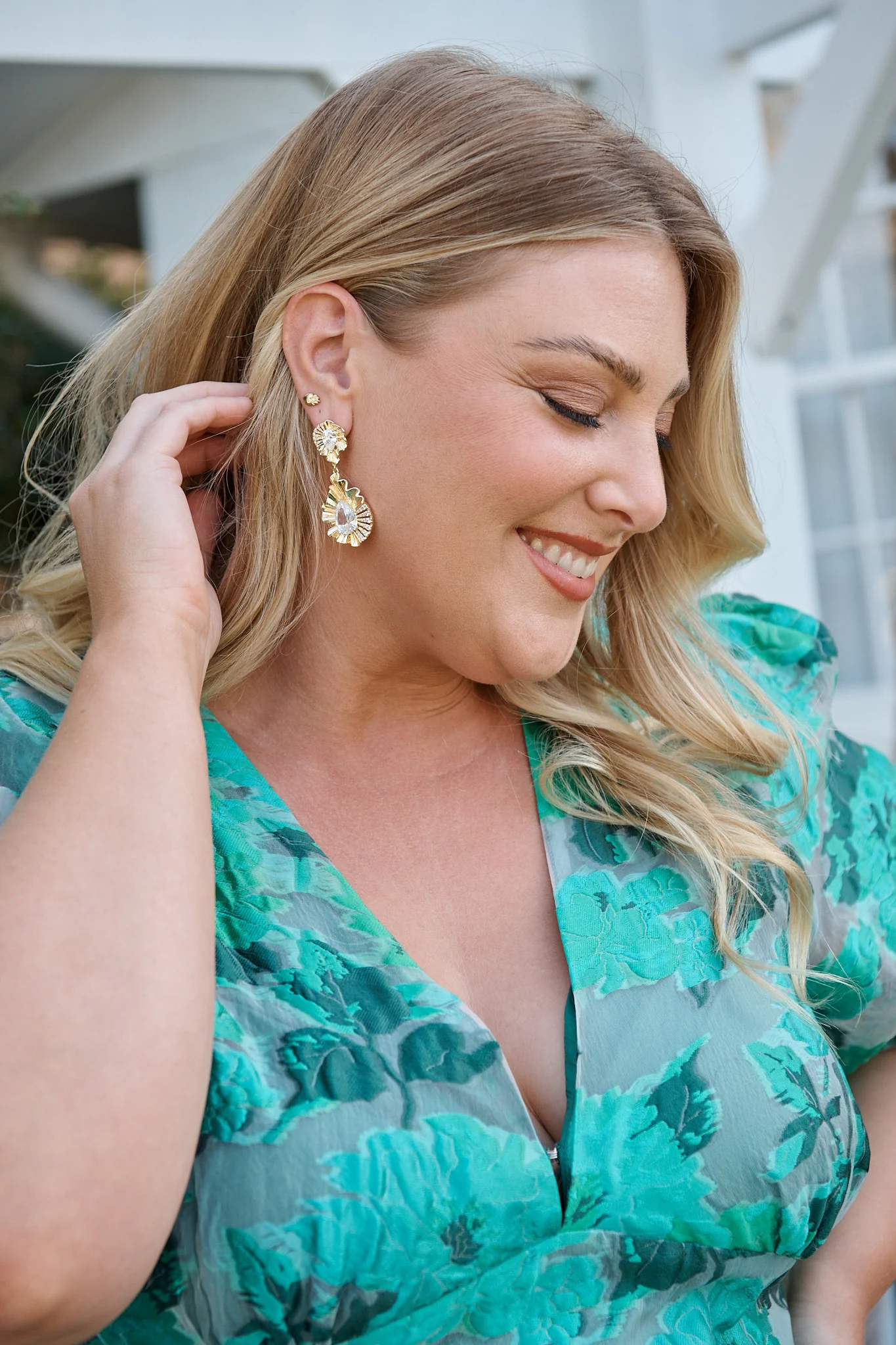 Sabine Drop Teardrop Earrings in Textured Gold - Image 4