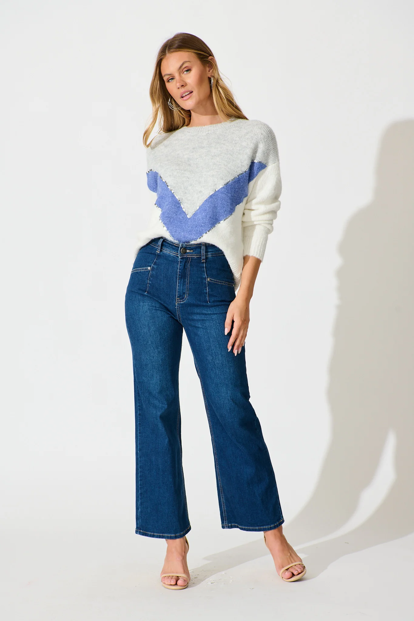 Sabre Knit in Grey with Blue Colourblock Sequin Wool Blend - Image 4