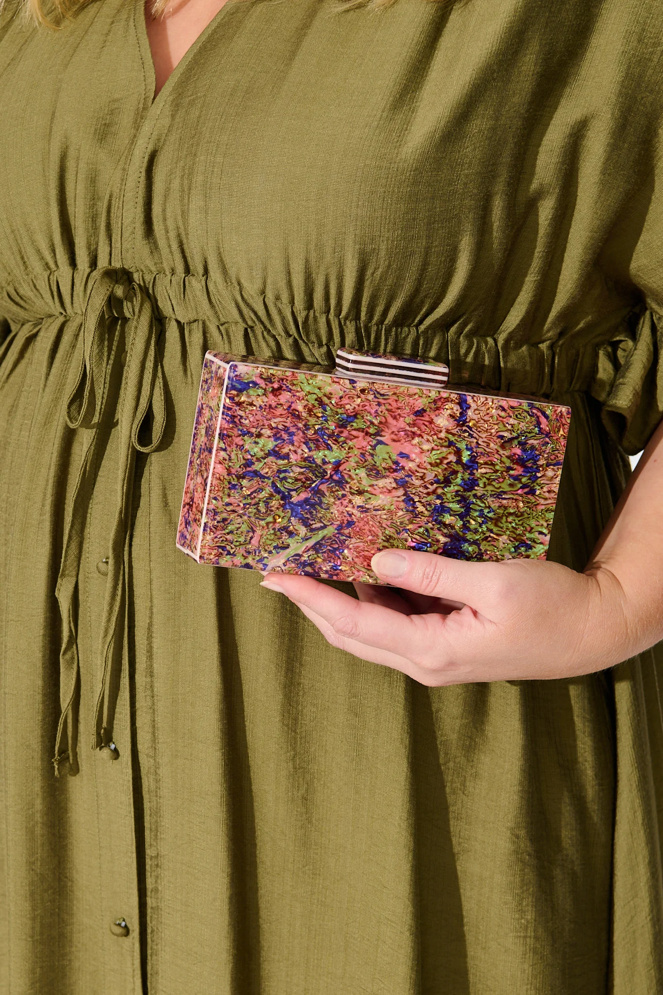 Sabrina Resin Clutch in Multi Confetti with Chain - Image 2