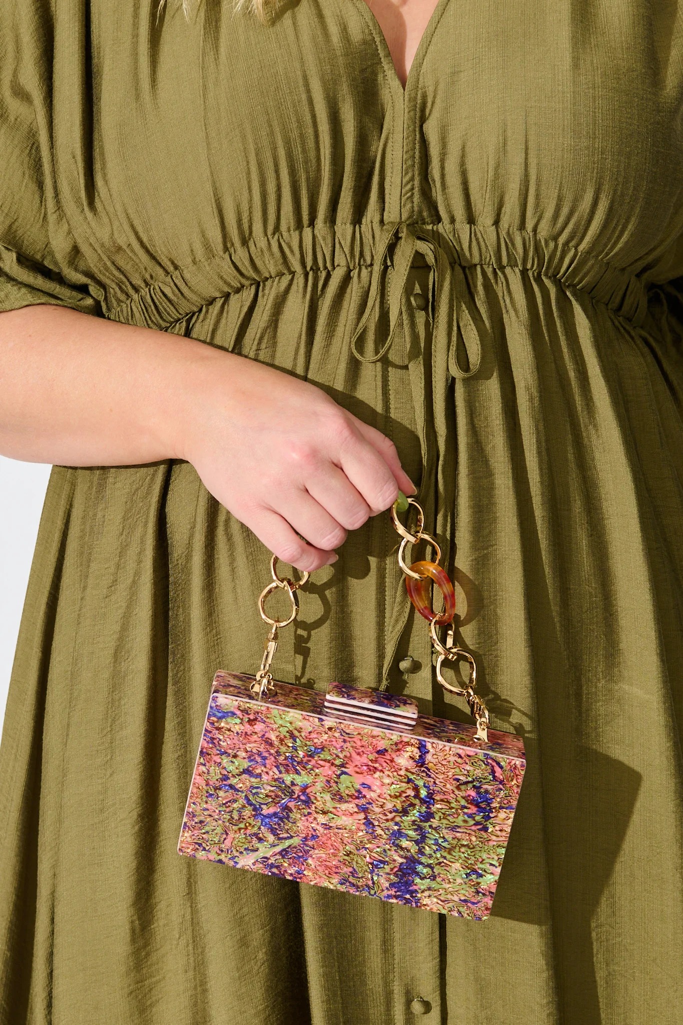 Sabrina Resin Clutch in Multi Confetti with Chain - Image 3