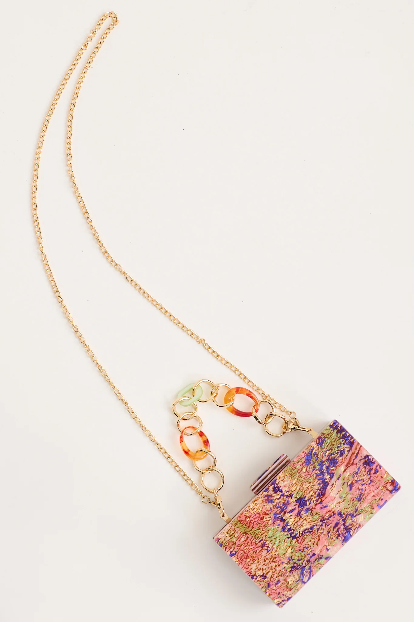 Sabrina Resin Clutch in Multi Confetti with Chain - Image 5