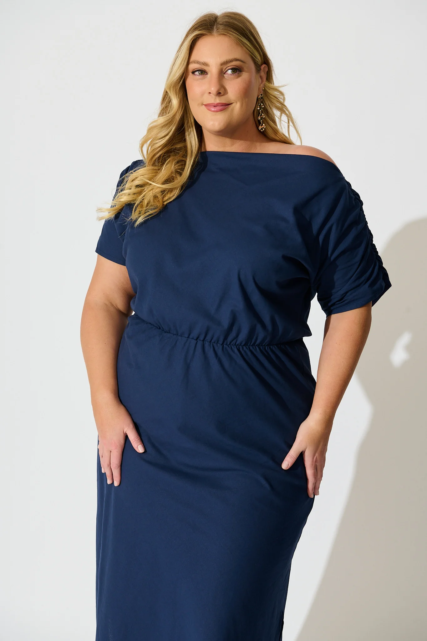 Saffron Sky Maxi Off Shoulder Dress in Navy Cotton - Image 6