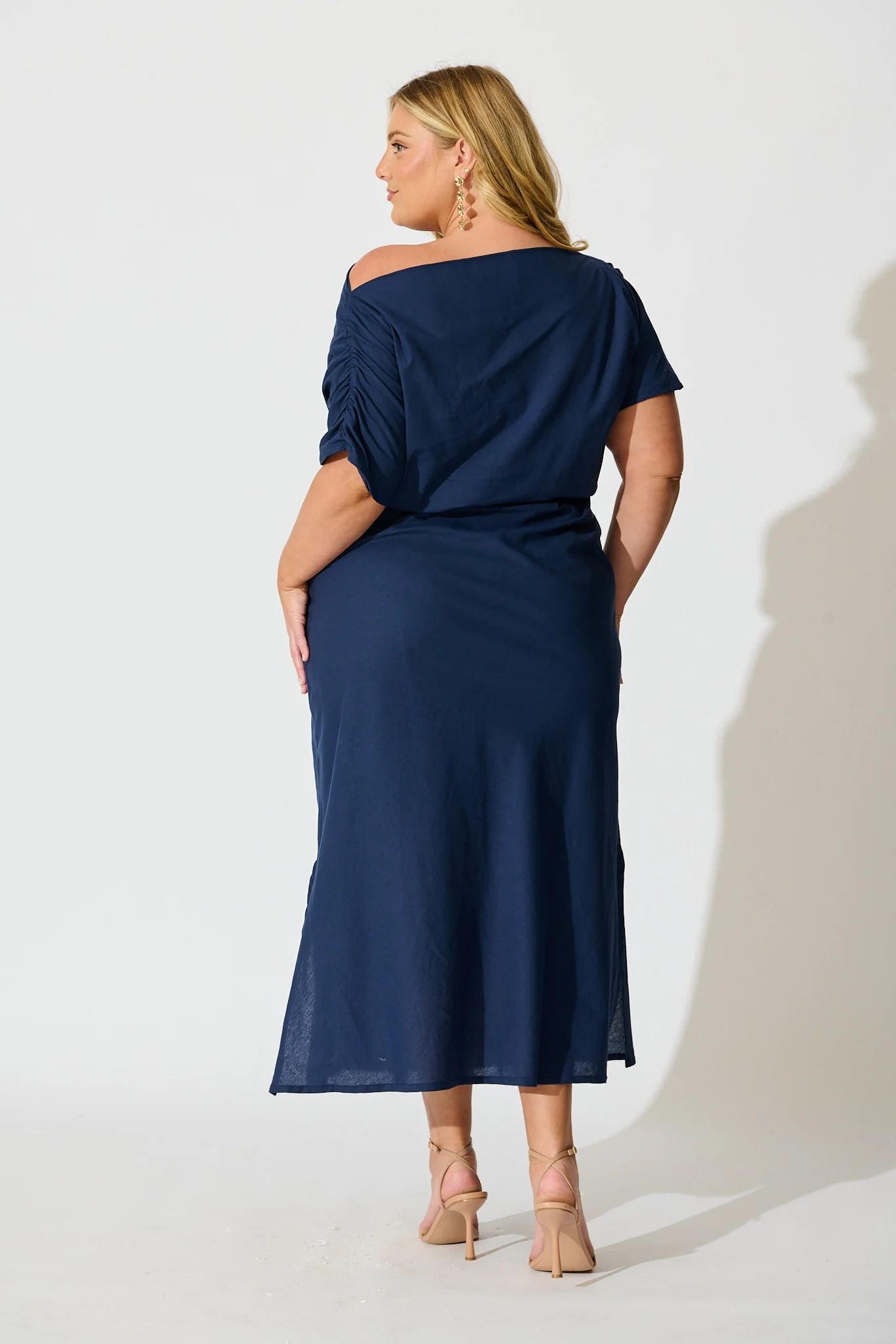 Saffron Sky Maxi Off Shoulder Dress in Navy Cotton - Image 8