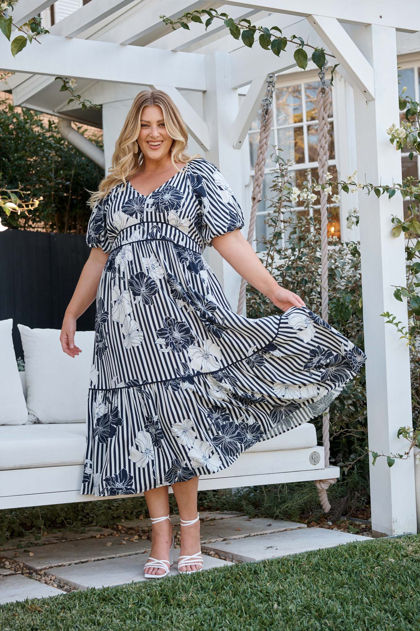 Sailaway Midi Dress in Navy Stripe Floral