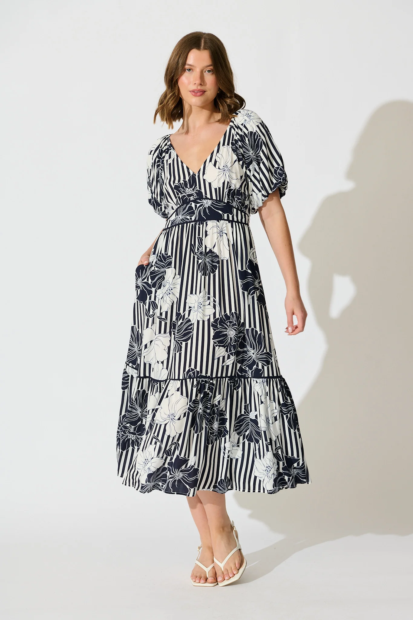 Sailaway Midi Dress in Navy Stripe Floral - Image 3