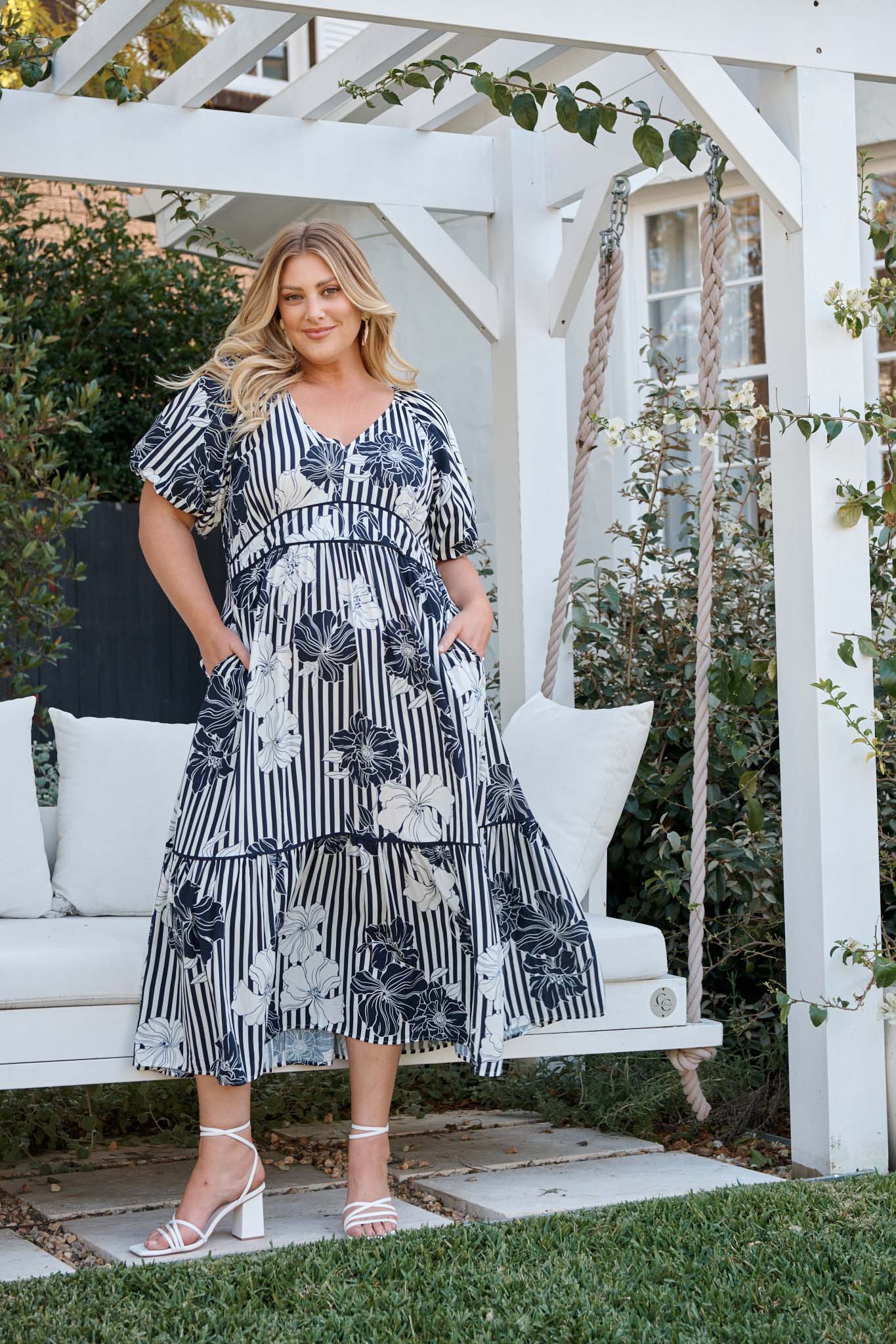 Sailaway Midi Dress in Navy Stripe Floral - Image 7