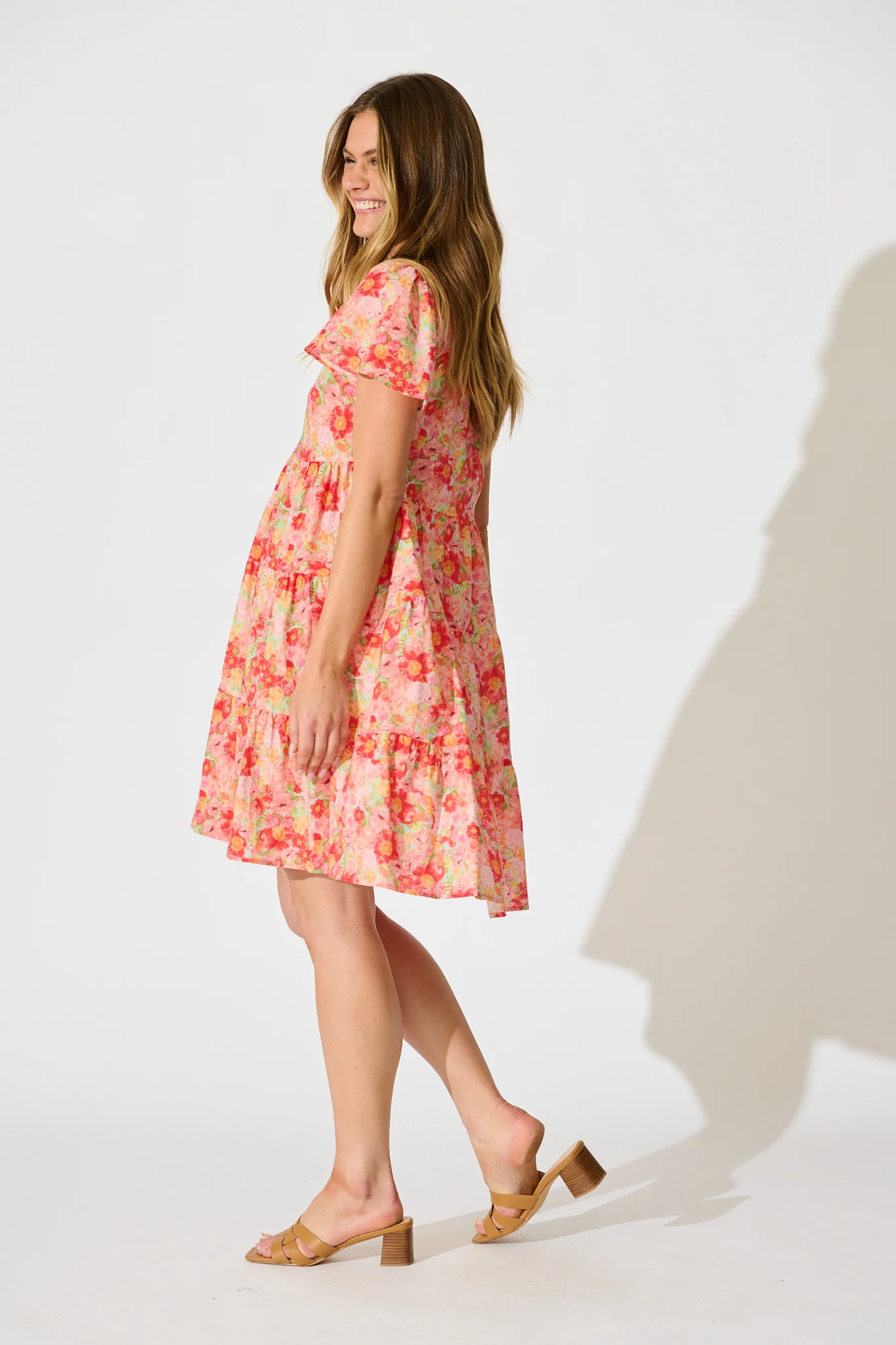 Saldana Smock Dress in Bright Multi Floral Cotton - Image 3