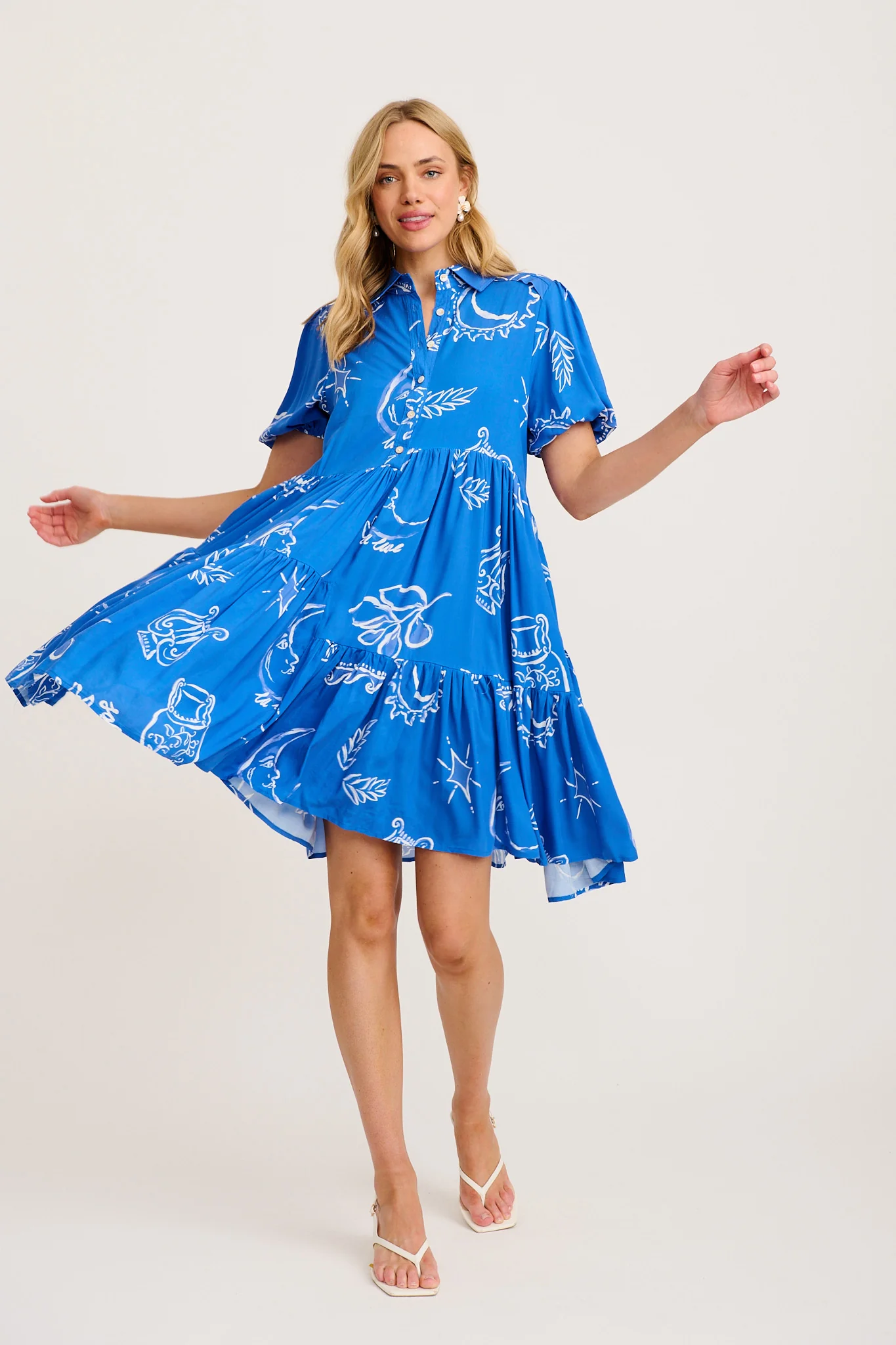 Sana Dress in Blue with White Print