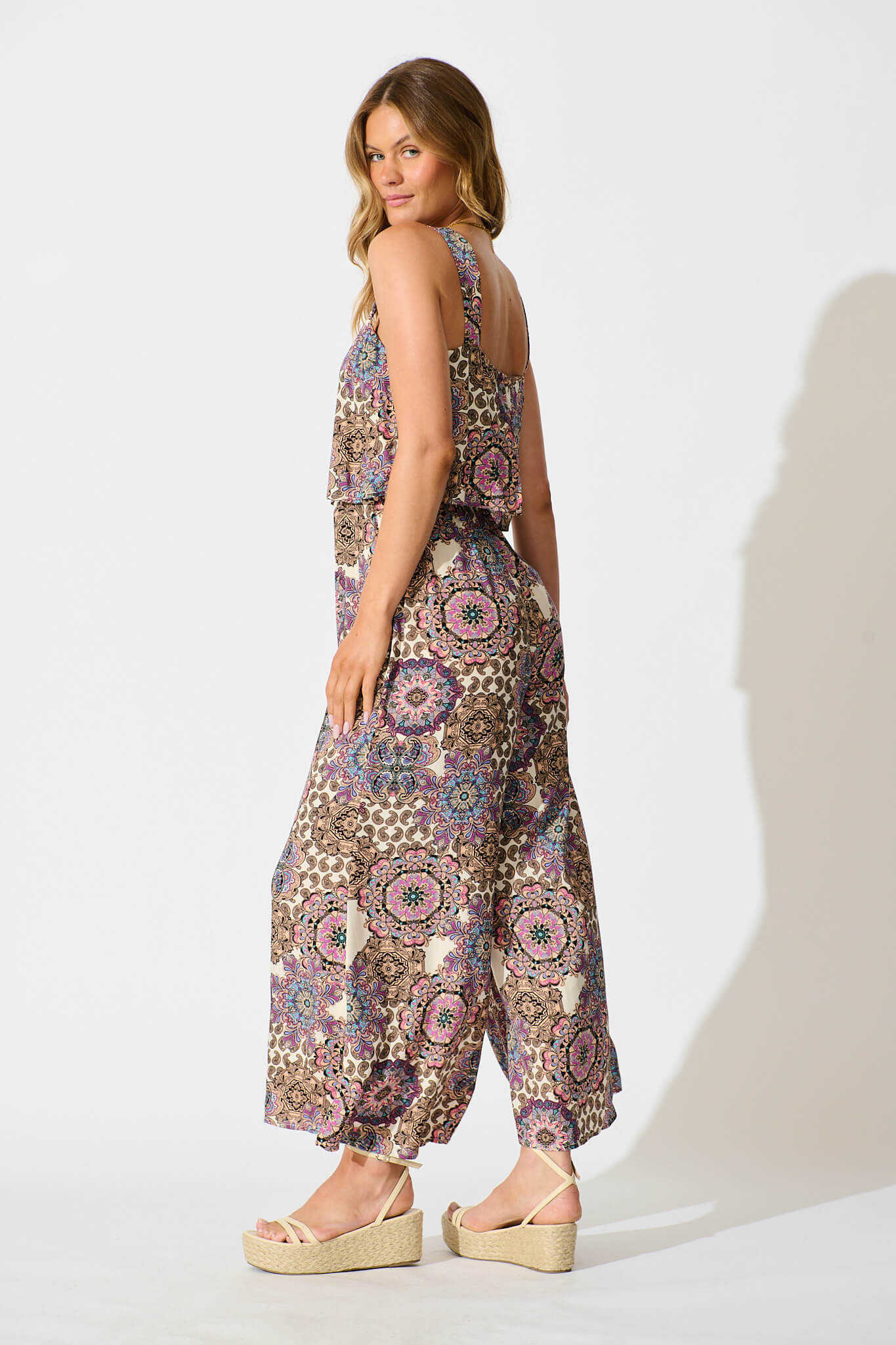 Sandcastle Jumpsuit In Cream With Purple Paisley - Image 4
