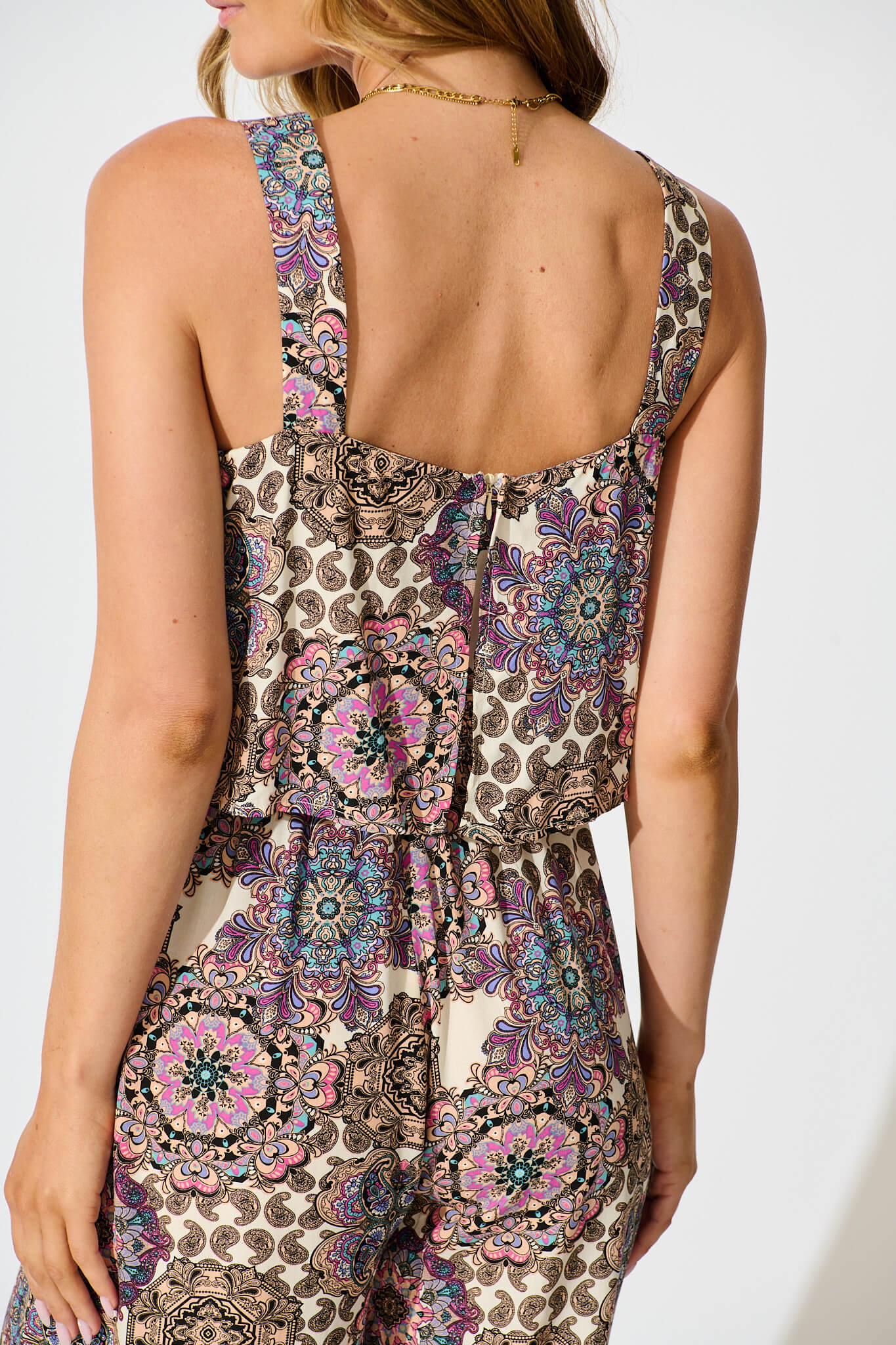 Sandcastle Jumpsuit In Cream With Purple Paisley - Image 5