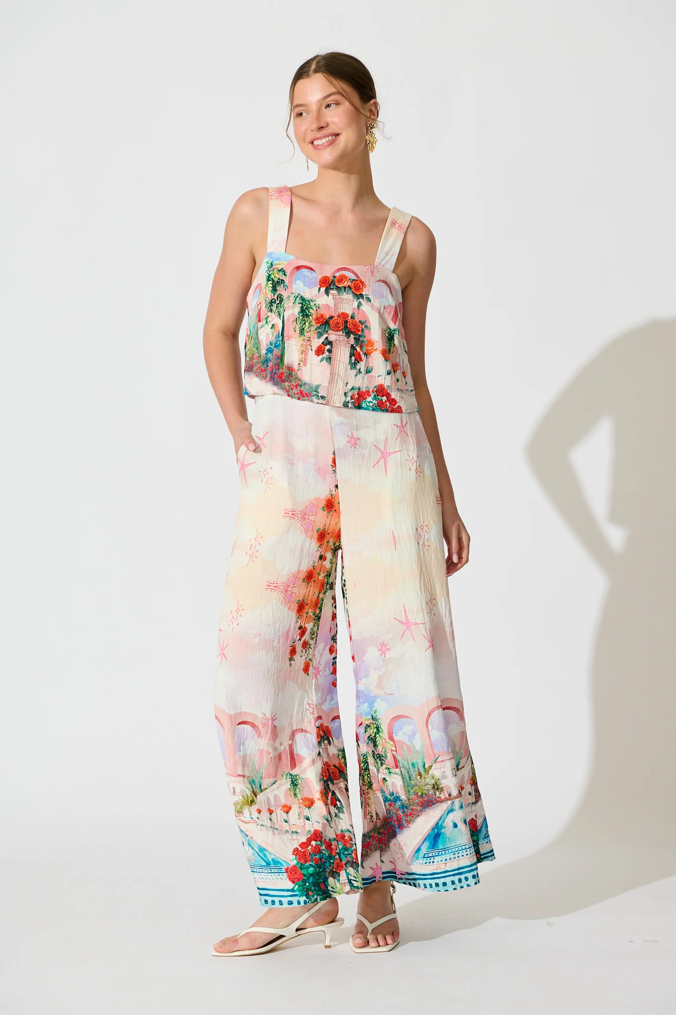 Sandcastle Jumpsuit in Red Rose Conversational Print