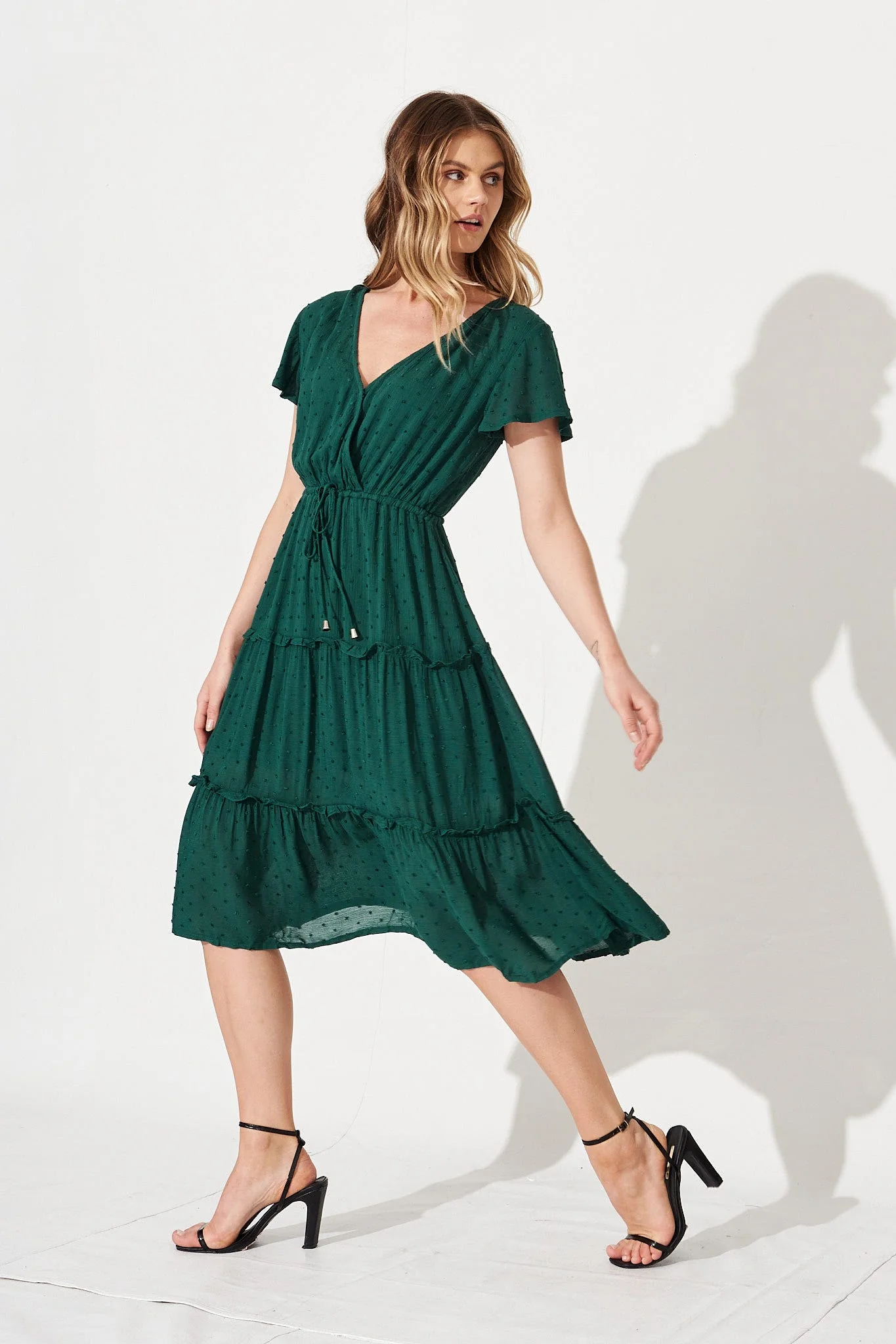 Sangria Dress In Emerald Green Swiss Dot - Image 3
