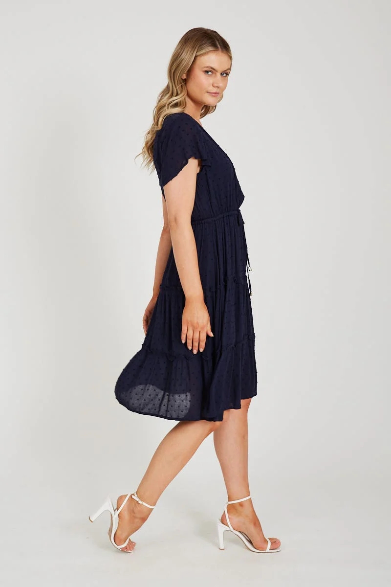 Sangria Dress in Navy Swiss Dot - Image 4