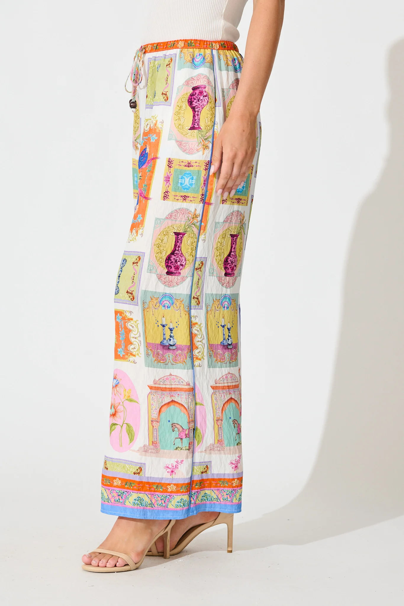 Santana Pant in Cream with Multi Conversational Print - Image 5
