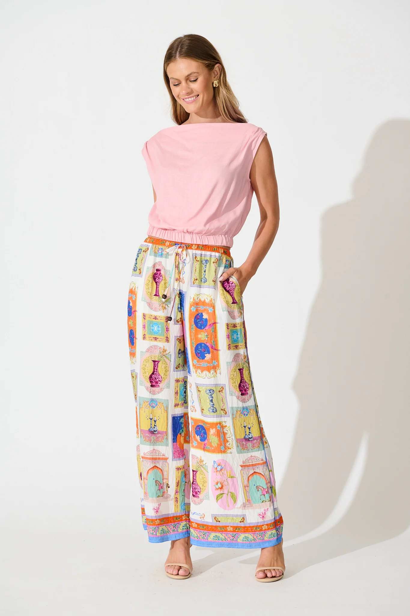 Santana Pant in Cream with Multi Conversational Print - Image 6