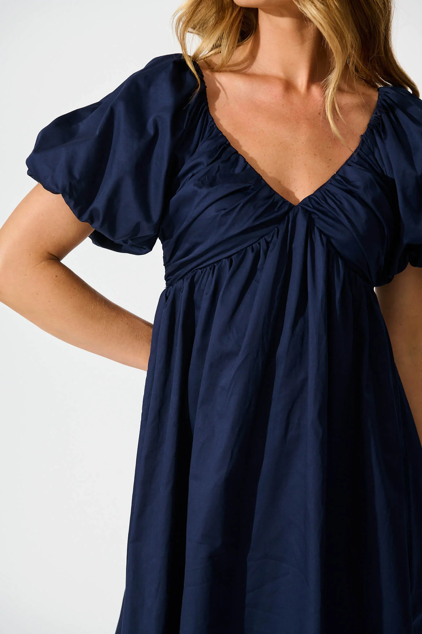 Santorini Dress in Navy Cotton Sateen - Image 5