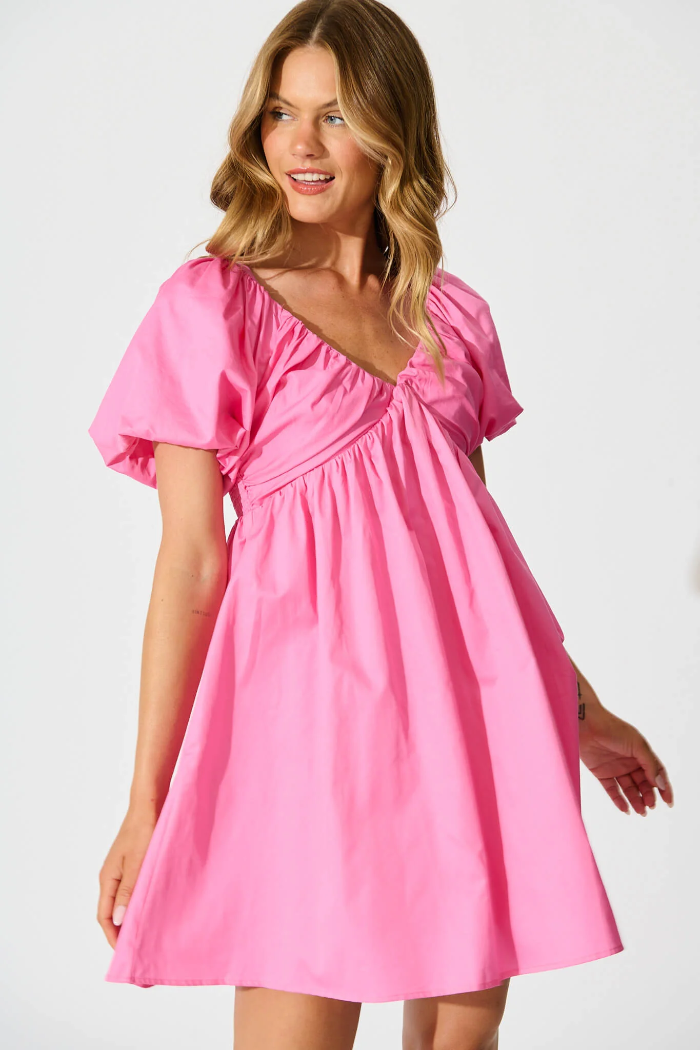 Santorini Dress in Pink Cotton Sateen - Image 5