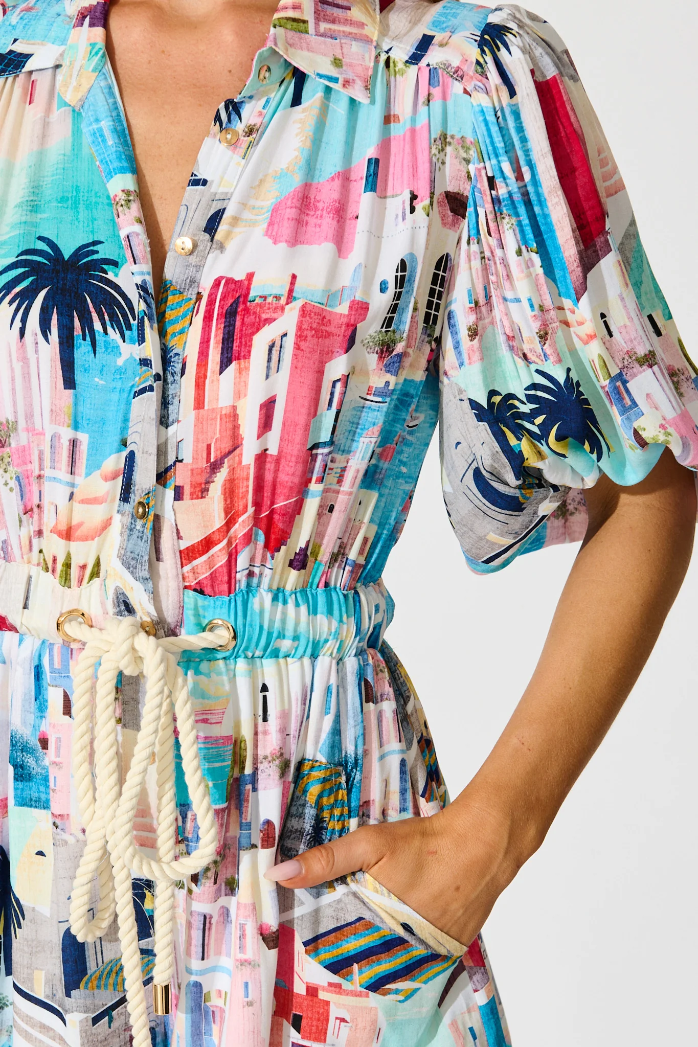 Santorini Sun Playsuit in Multi Print - Image 5