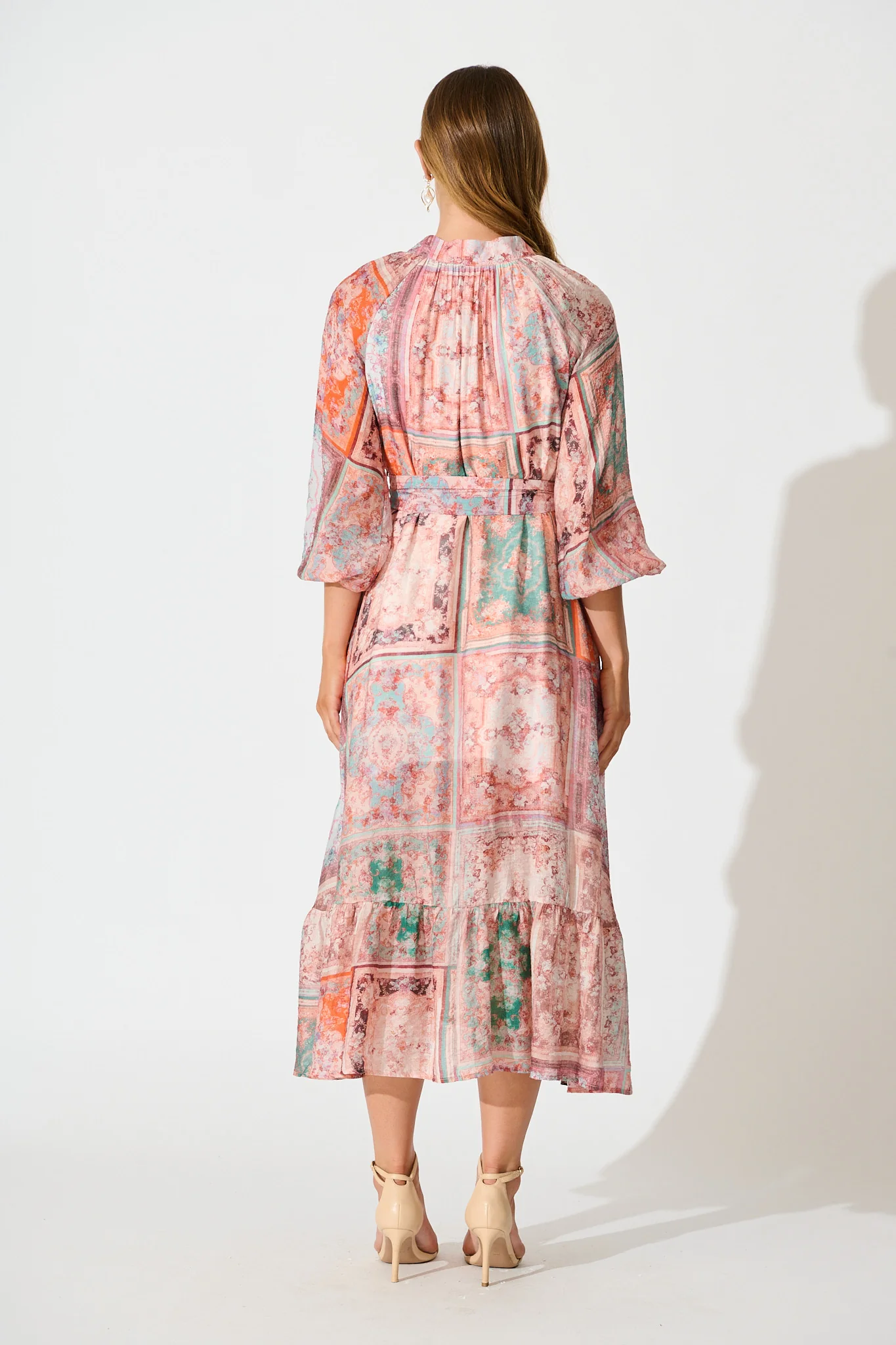 Sardina Midi Dress in Blush and Multi Patchwork Print - Image 4
