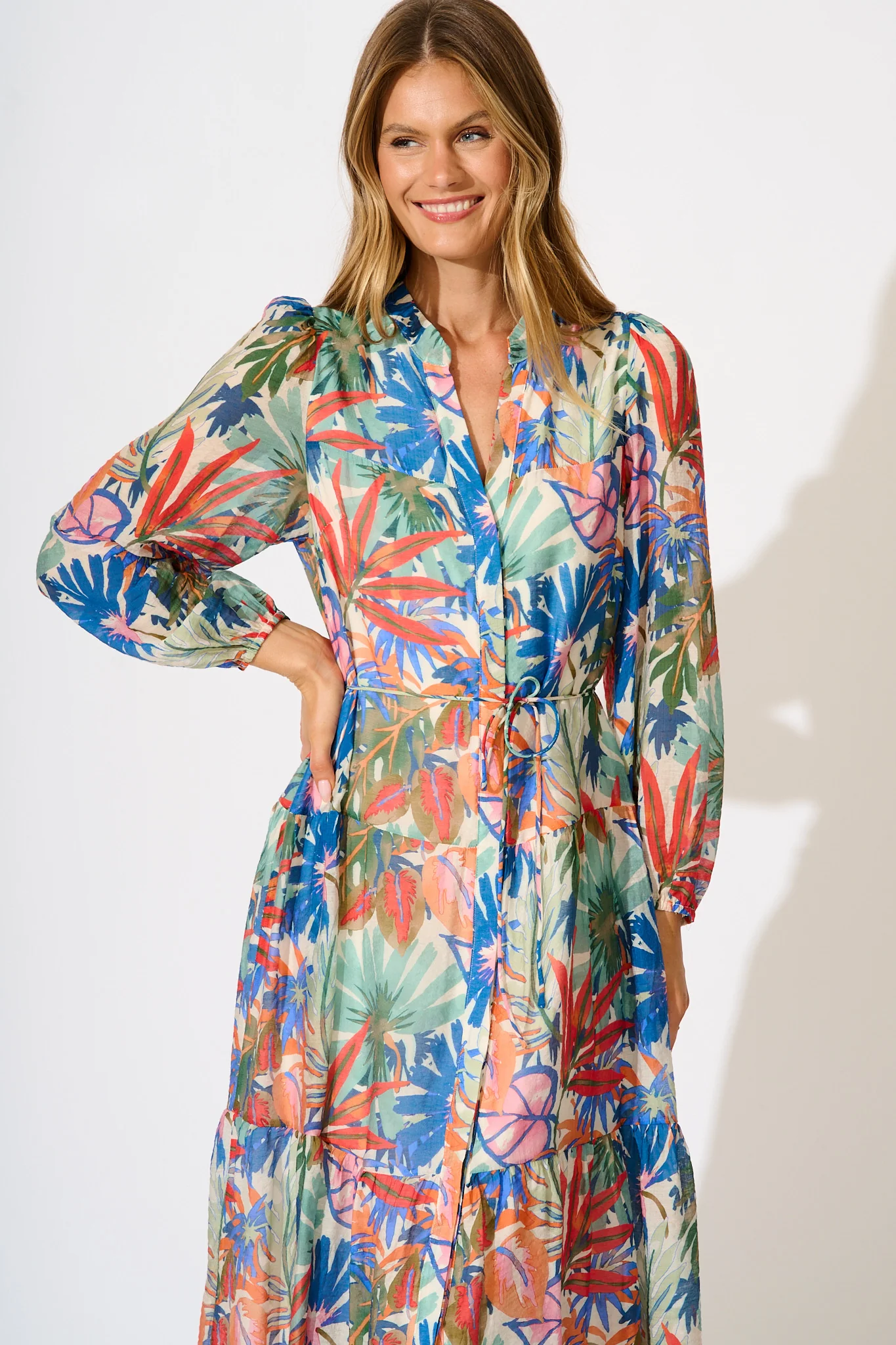 Sardinia Midi Dress in Multi Leaf Print - Image 2