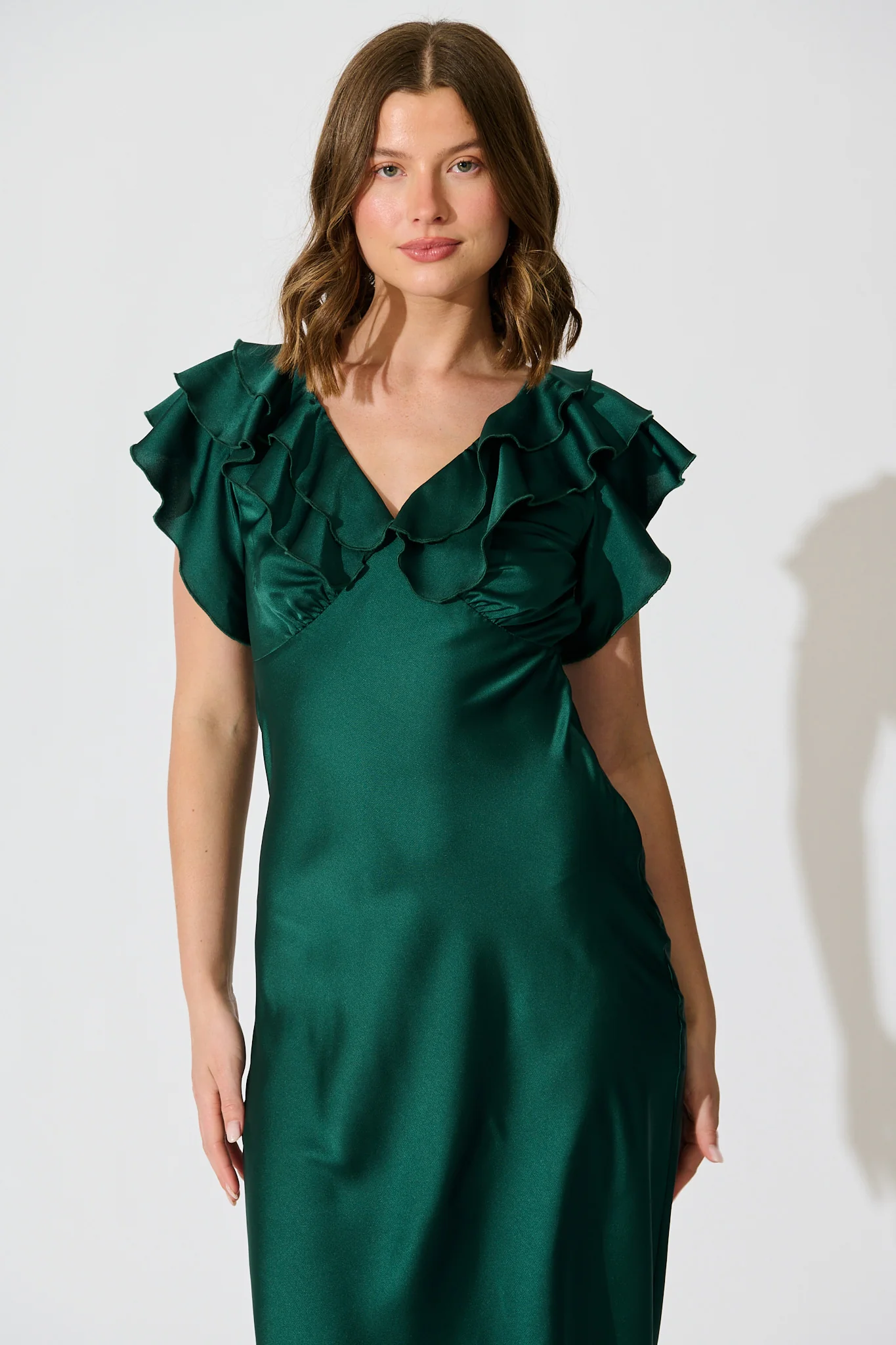 Satin Dream Midi Dress in Emerald Satin - Image 7