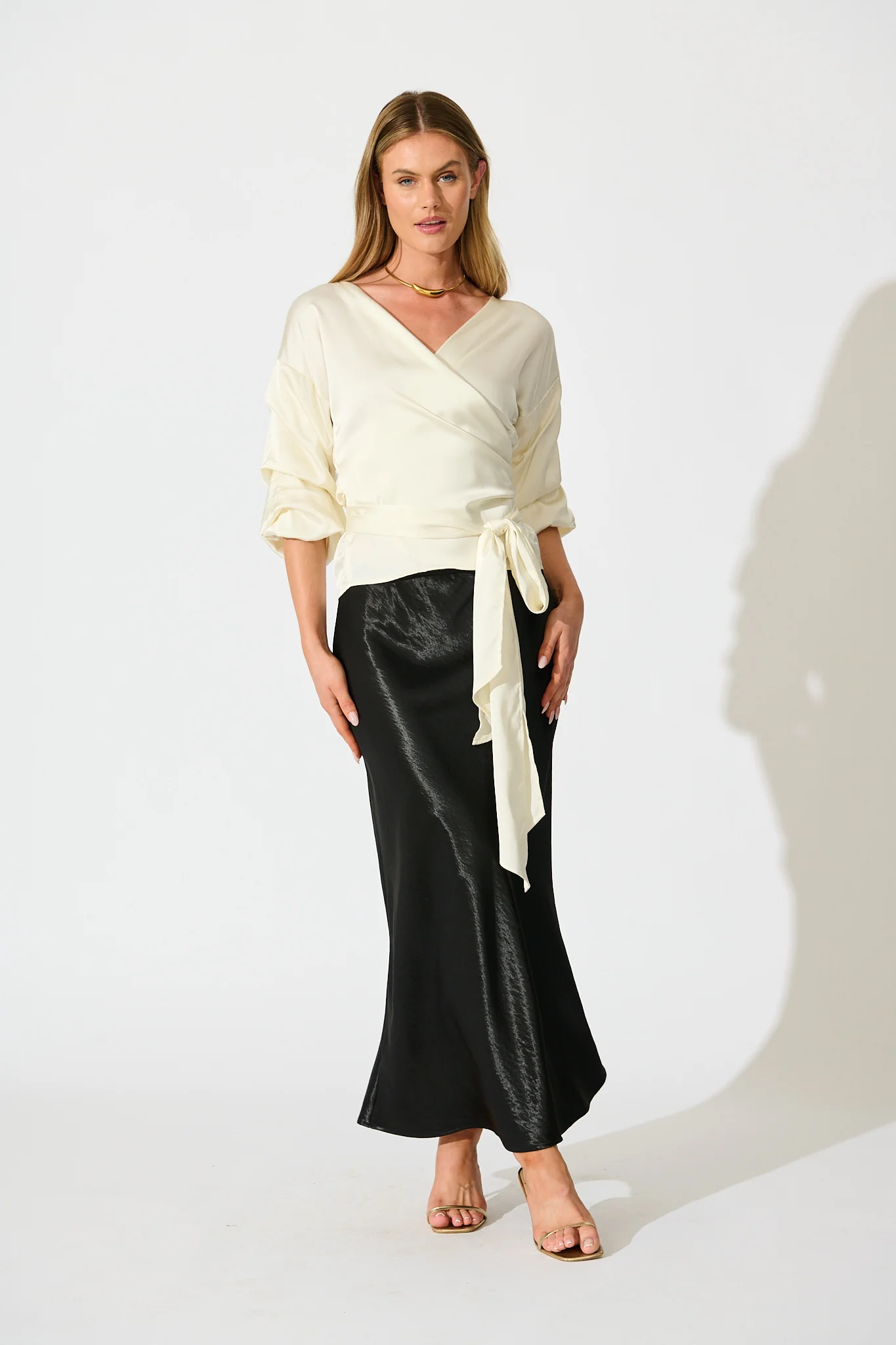 Satin Luxe Wrap Top in Ivory - Image 4
