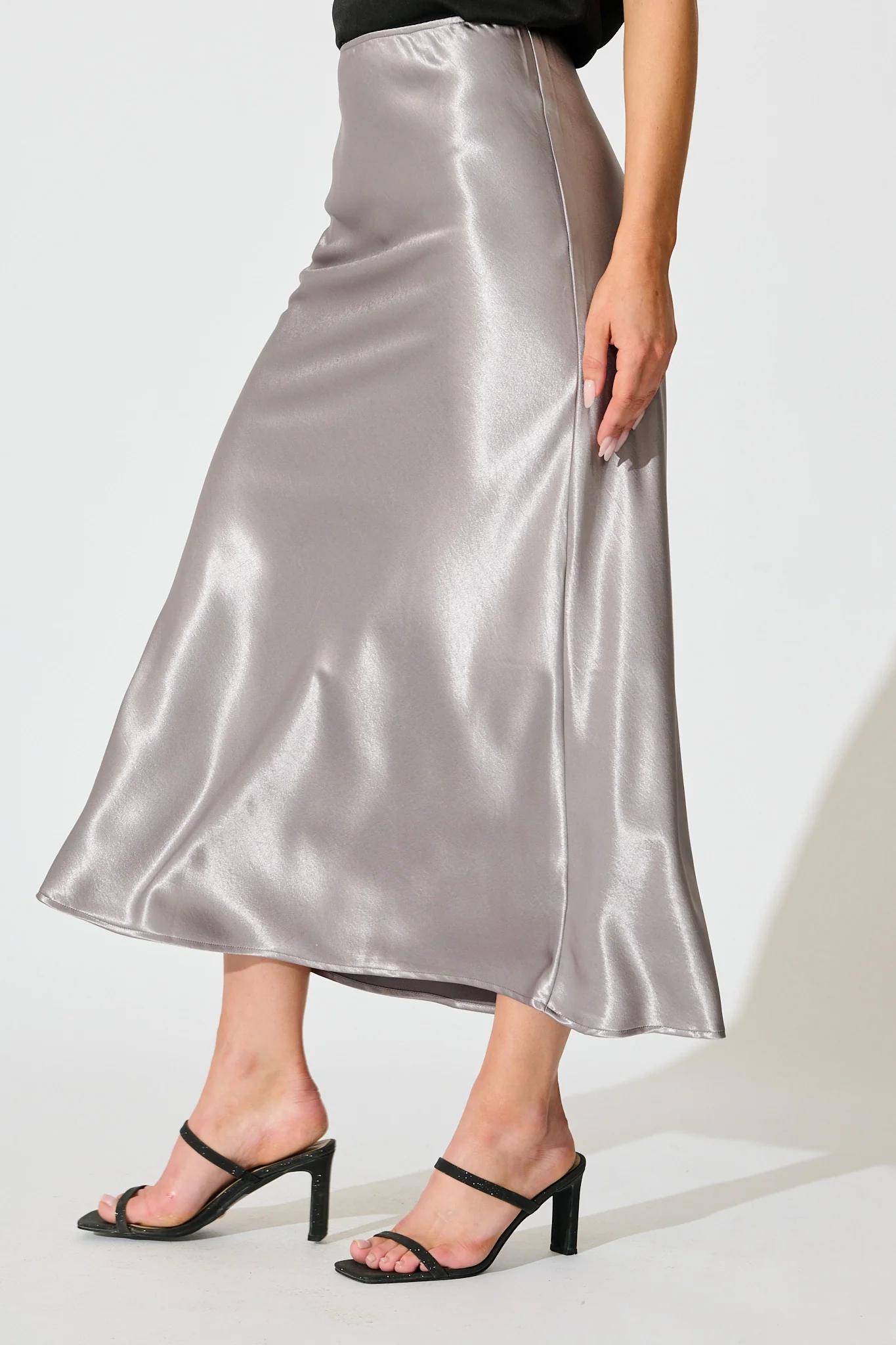 Satin Poise Midi Skirt in Grey - Image 2