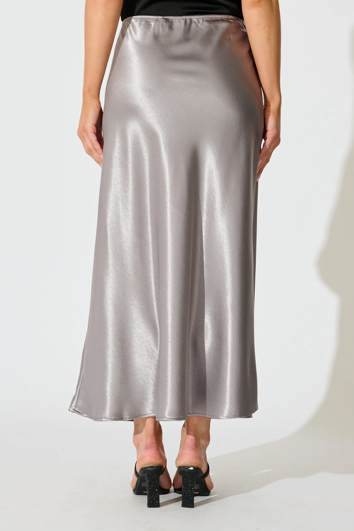 Satin Poise Midi Skirt in Grey - Image 3