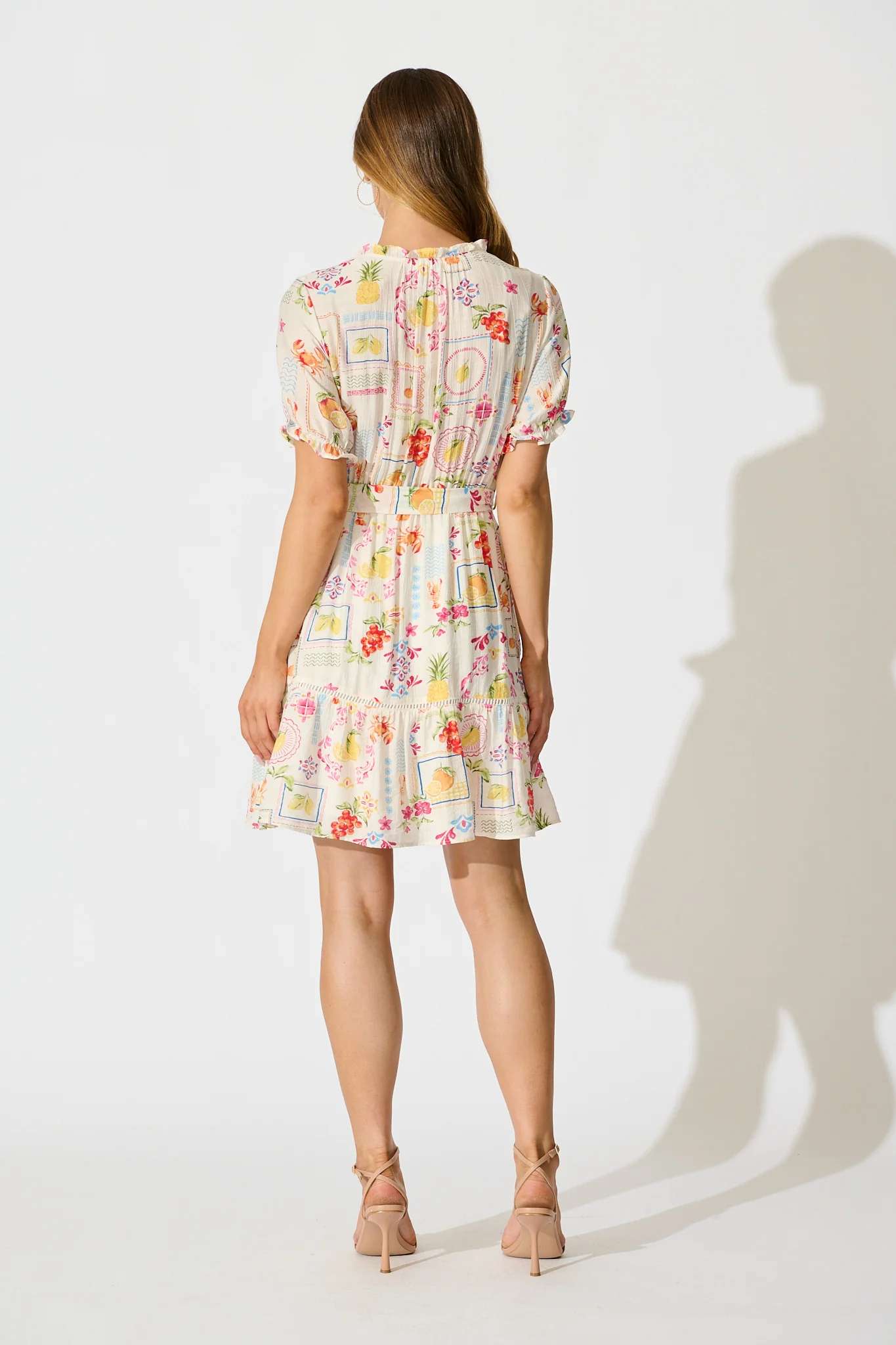 Sauline Dress in Cream Multi Postcard Print - Image 4