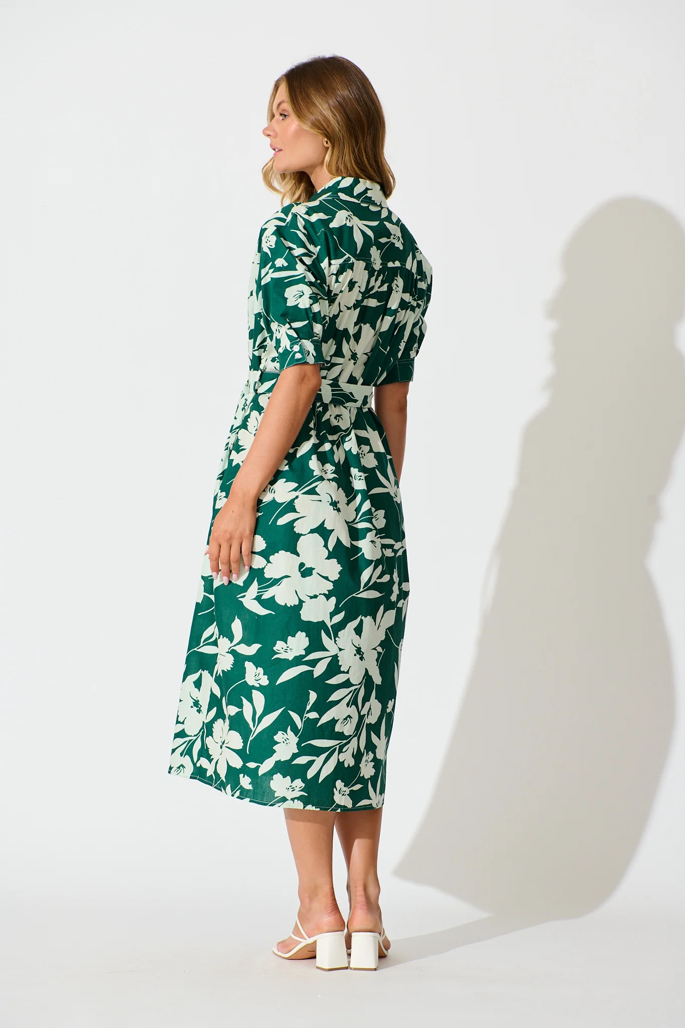 Scottdale Midi Shirt Dress in Emerald Print Cotton - Image 4