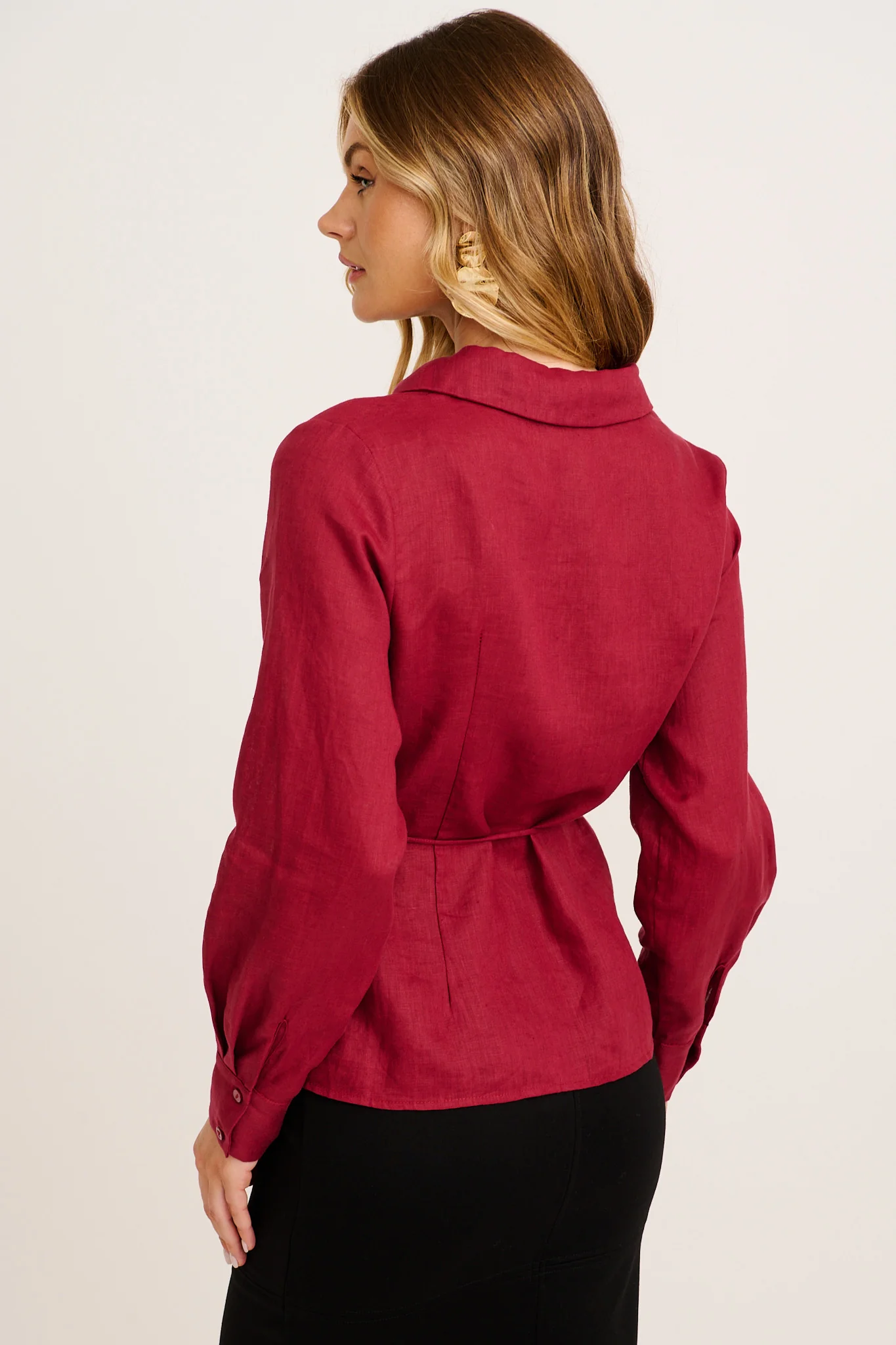 Sea Breeze Wrap Top in Wine Linen - Image 3