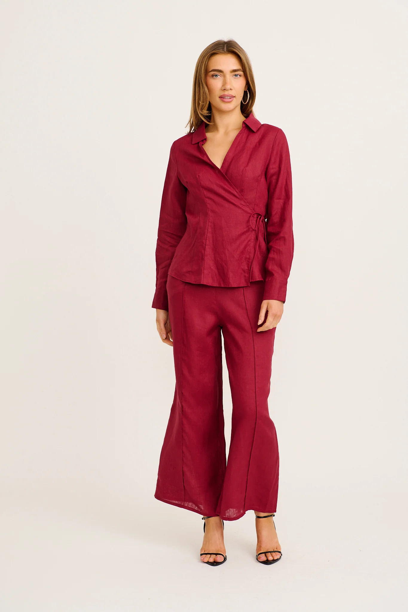 Sea Breeze Wrap Top in Wine Linen - Image 5