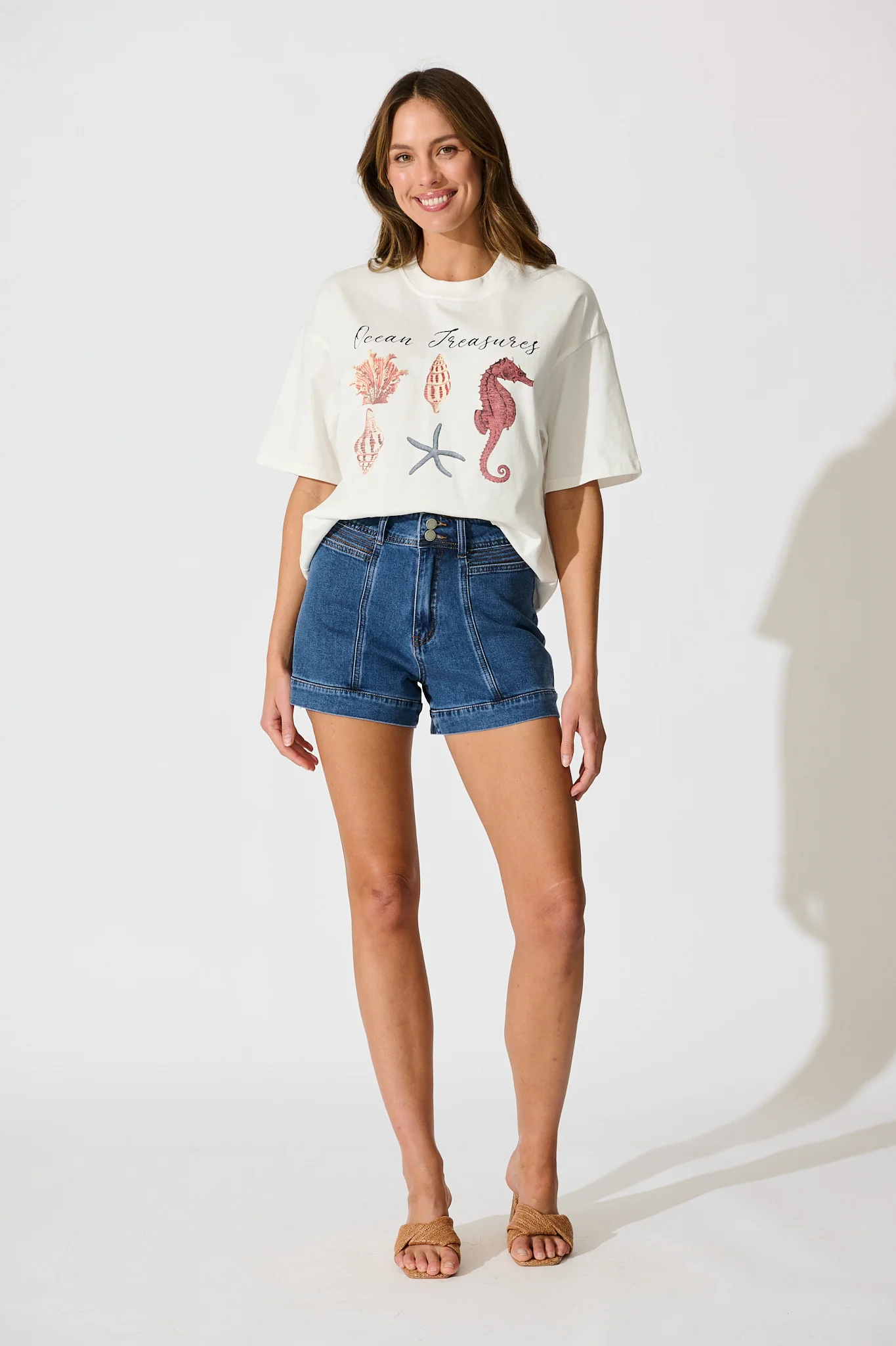 Sea Lover T Shirt in White with Multi Seashell Cotton - Image 5