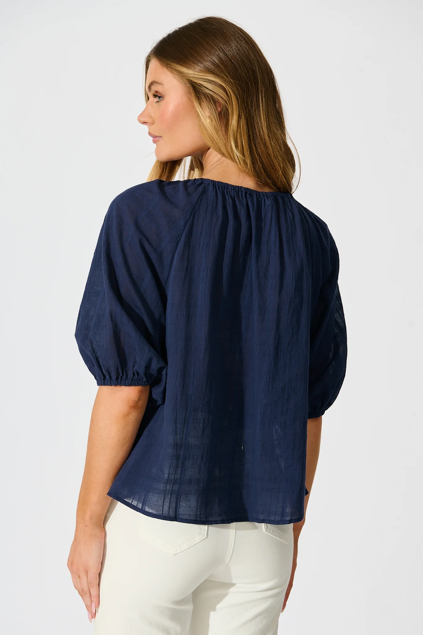 Seabound Top in Navy Textured Cotton - Image 6
