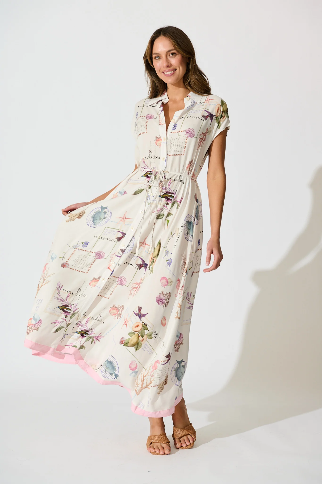 Seashell Skies Maxi Shirt Dress in White with Multi Shell - Image 2