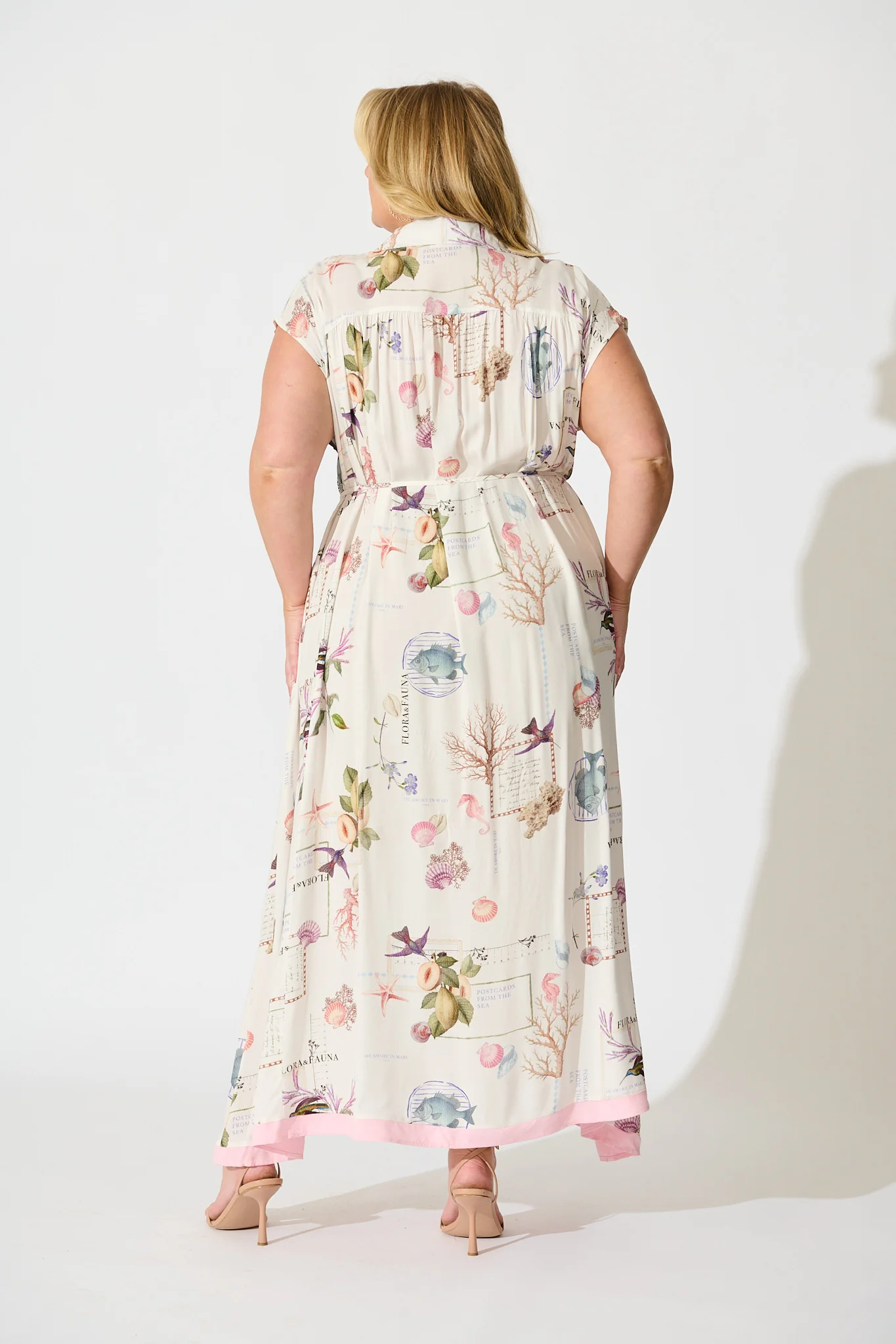 Seashell Skies Maxi Shirt Dress in White with Multi Shell - Image 8