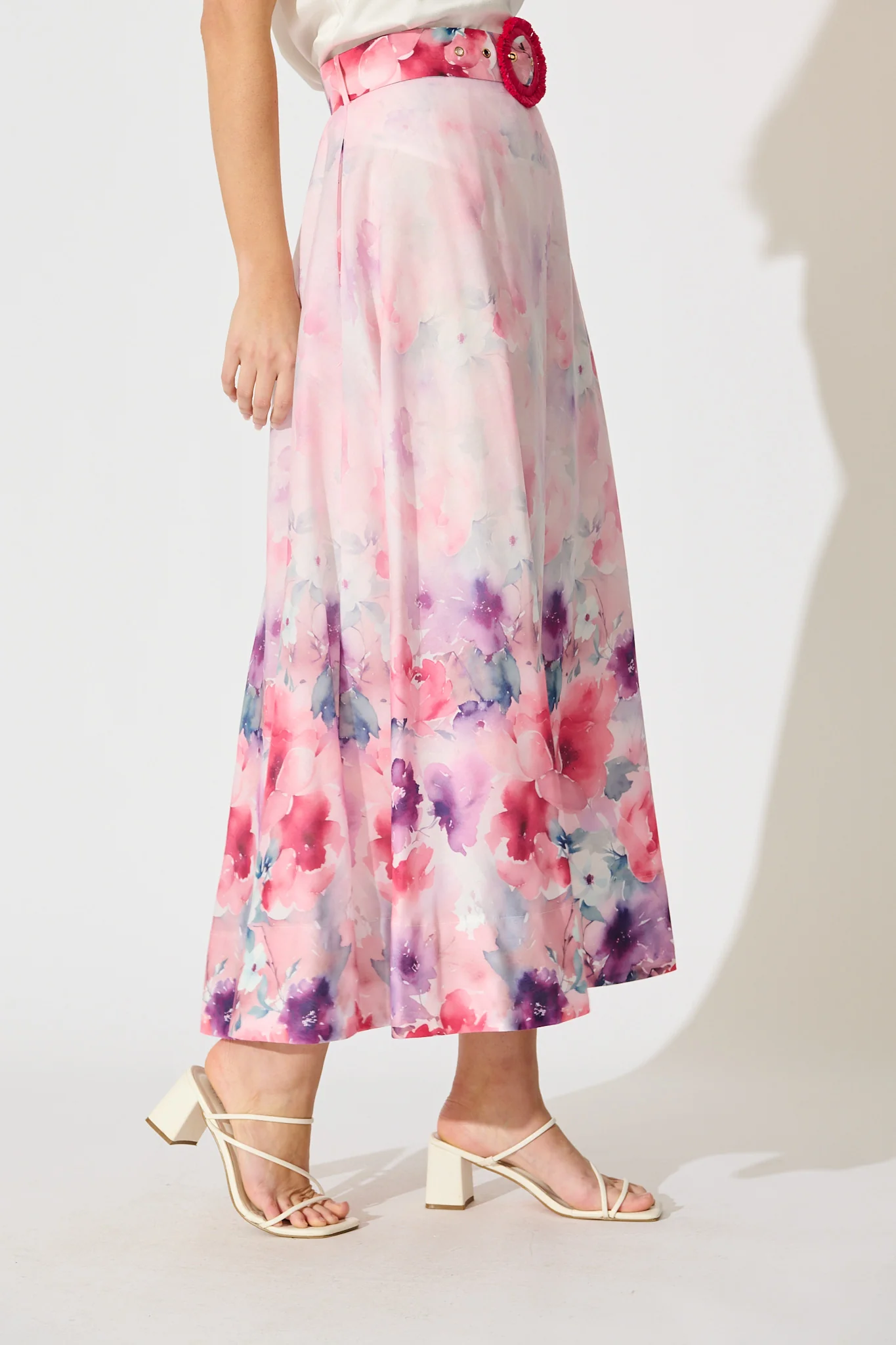 Secret Garden Maxi Skirt in Pink with Multi Floral Cotton Blend - Image 2