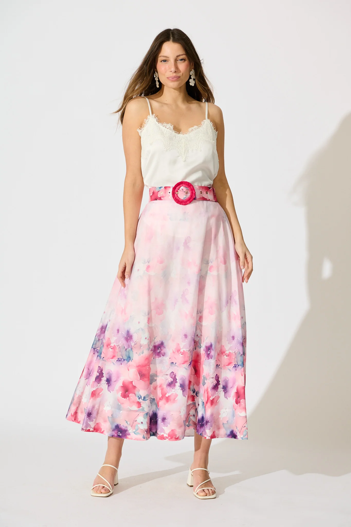 Secret Garden Maxi Skirt in Pink with Multi Floral Cotton Blend - Image 4